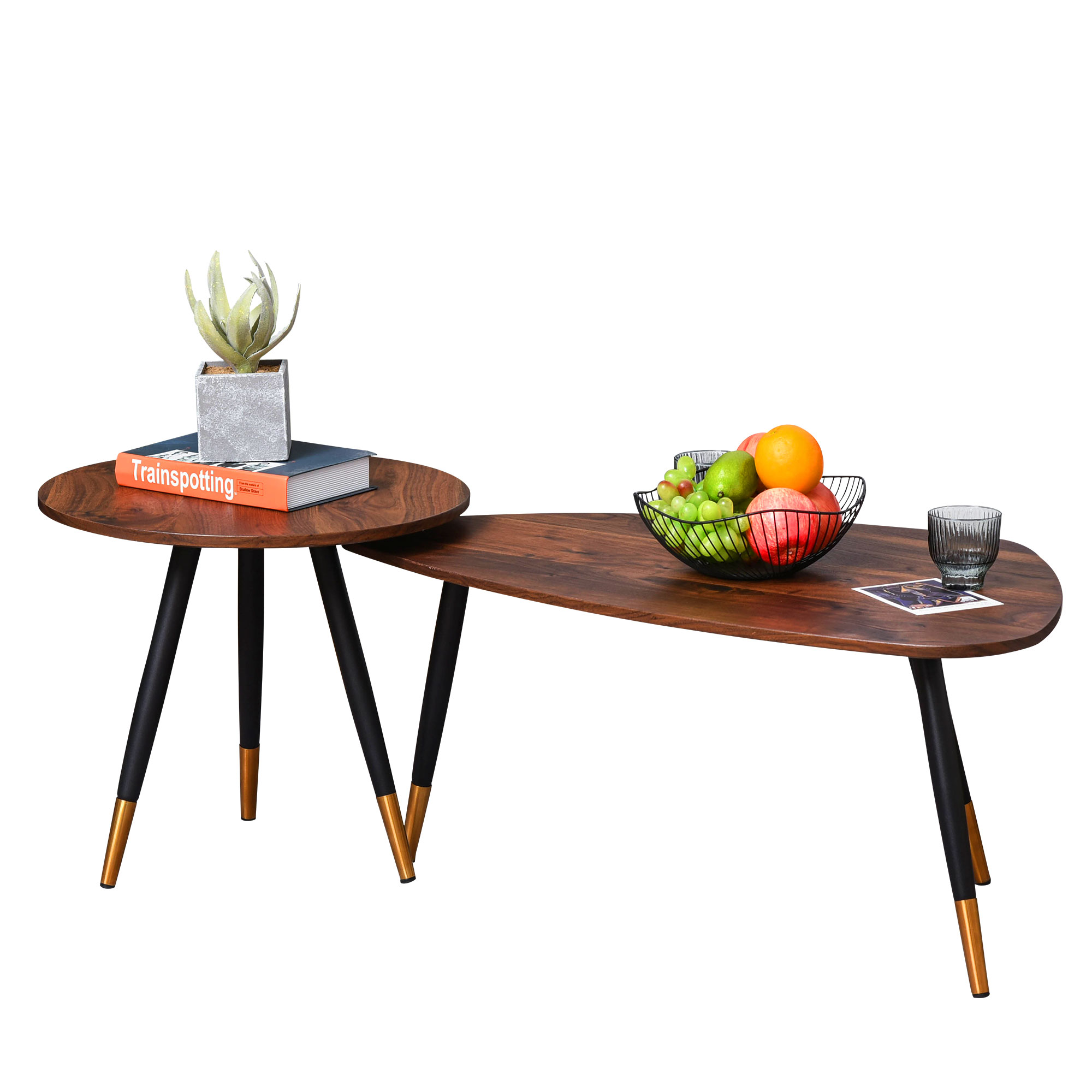 Nest of Tables Set of 2 Nesting Coffees End Tables Vintage Decor Side Table Triangle Occasional Stand Tea Table for Living Room Home and Office