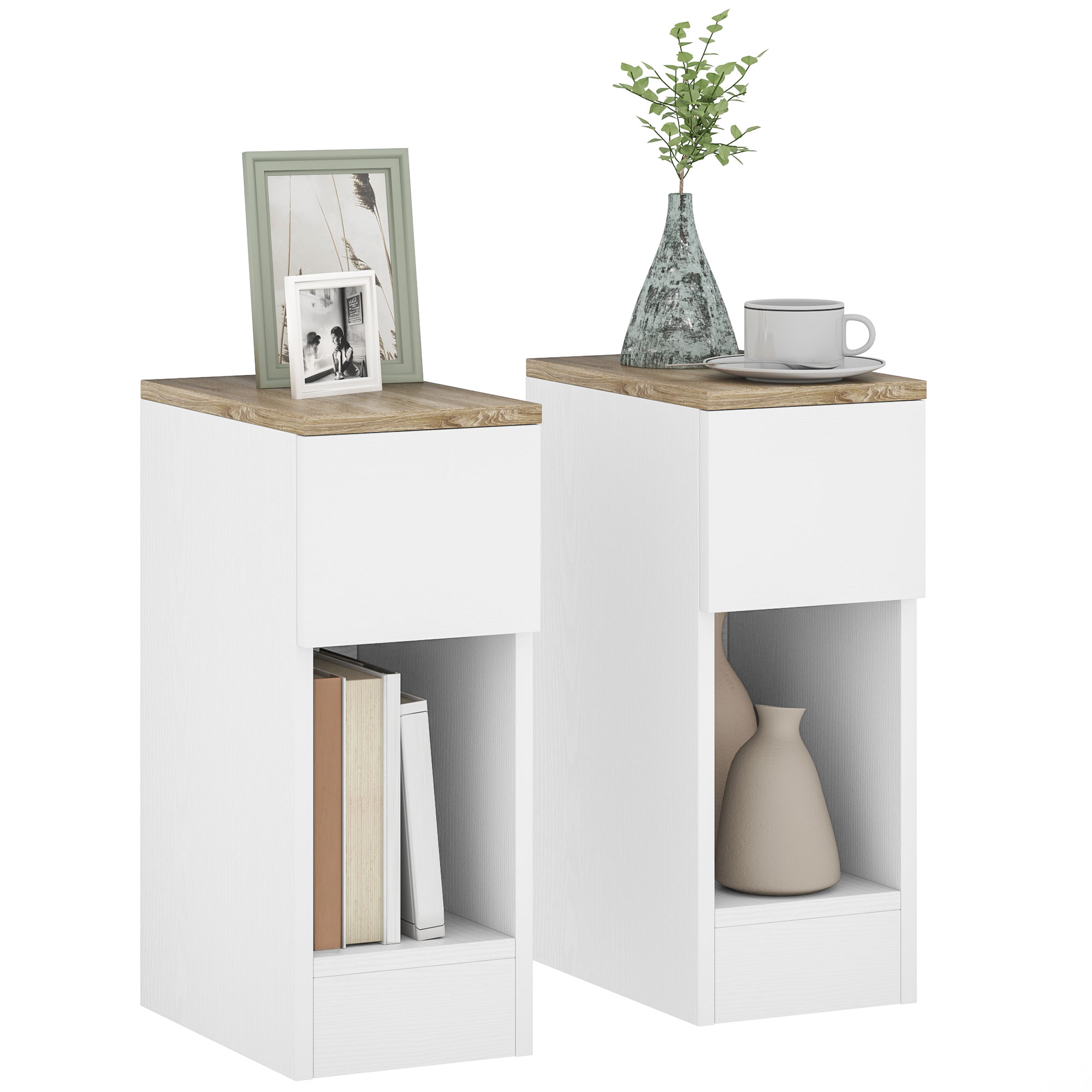 HERON Set of Two Modern Storage Bedside Tables - White