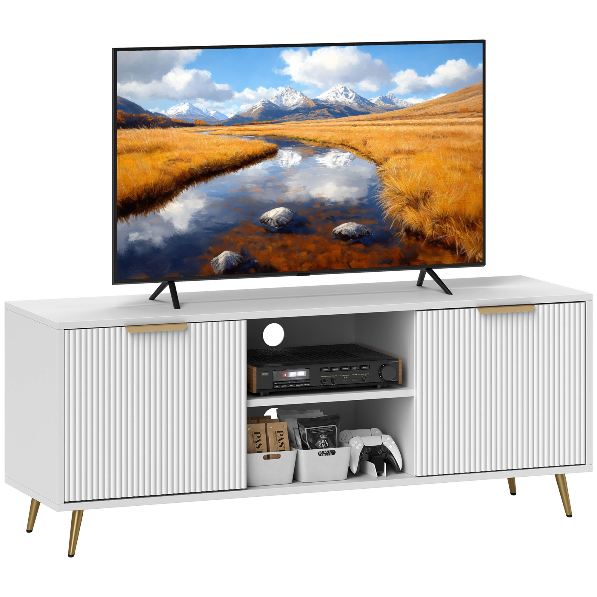 HERON Modern TV Stand Cabinet for TVs up to 55, White