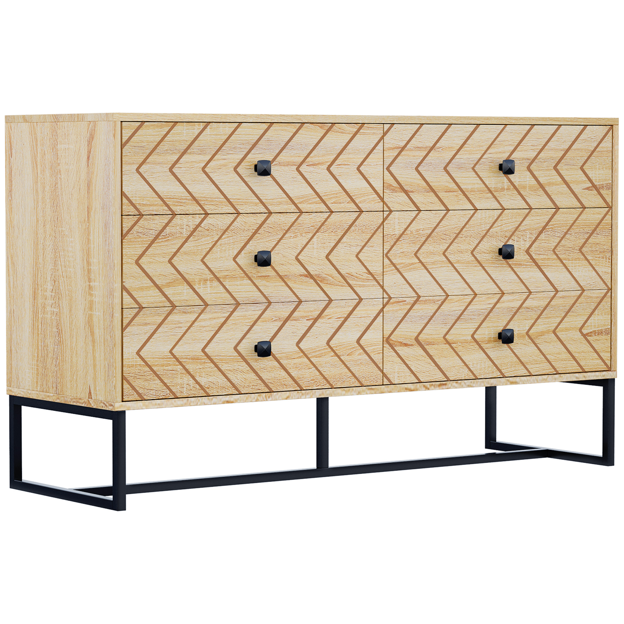 DONCASTER Oak Finish Chest of Drawers - Large-sized, 6 Drawers, Double