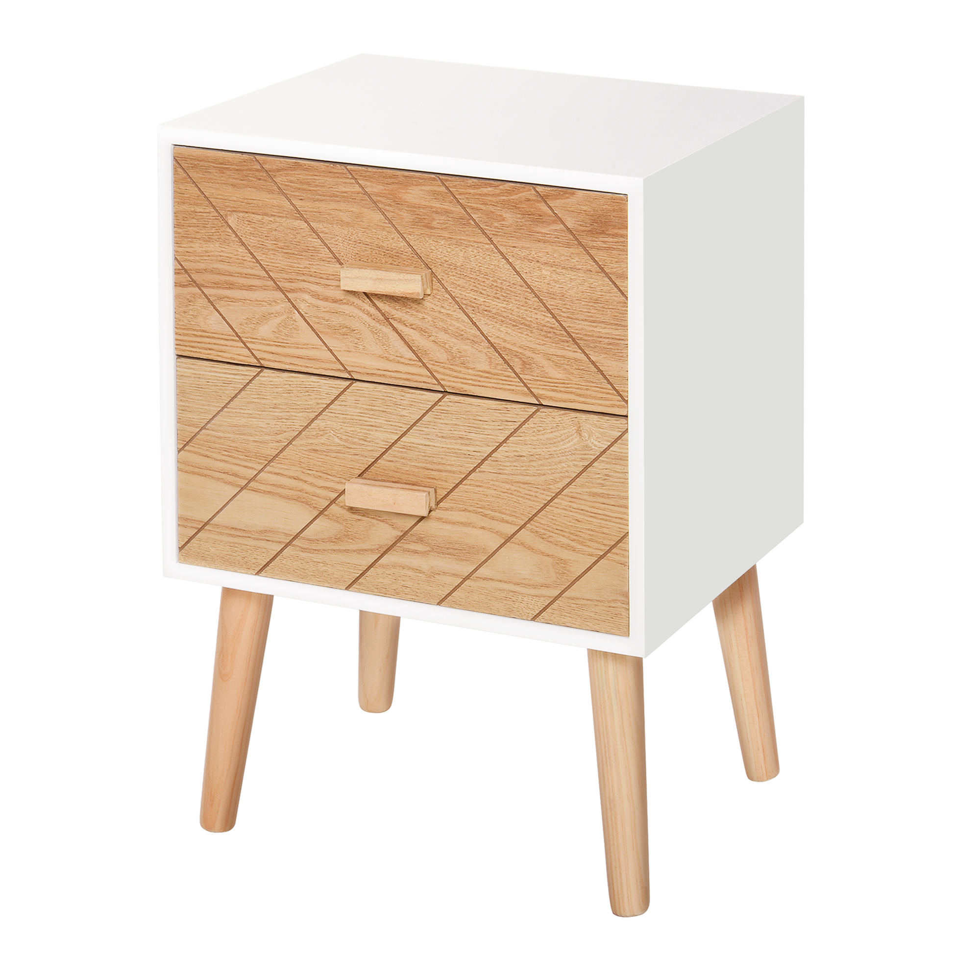 Bedside Table - NORDIC 2 Drawer Nightstand White 30cm