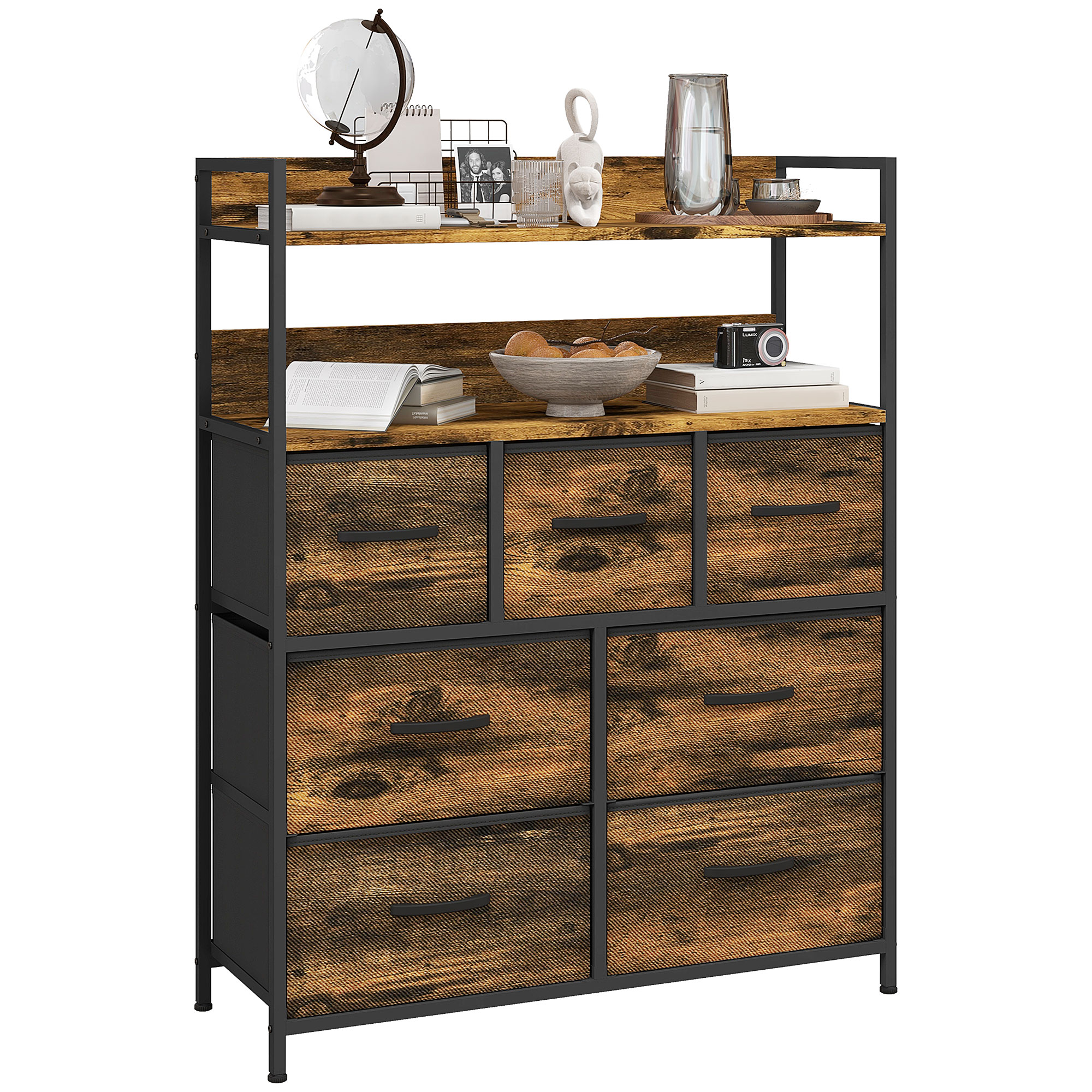 HERON Oak Finish Chest of Drawers - Medium-sized, 7 Drawers