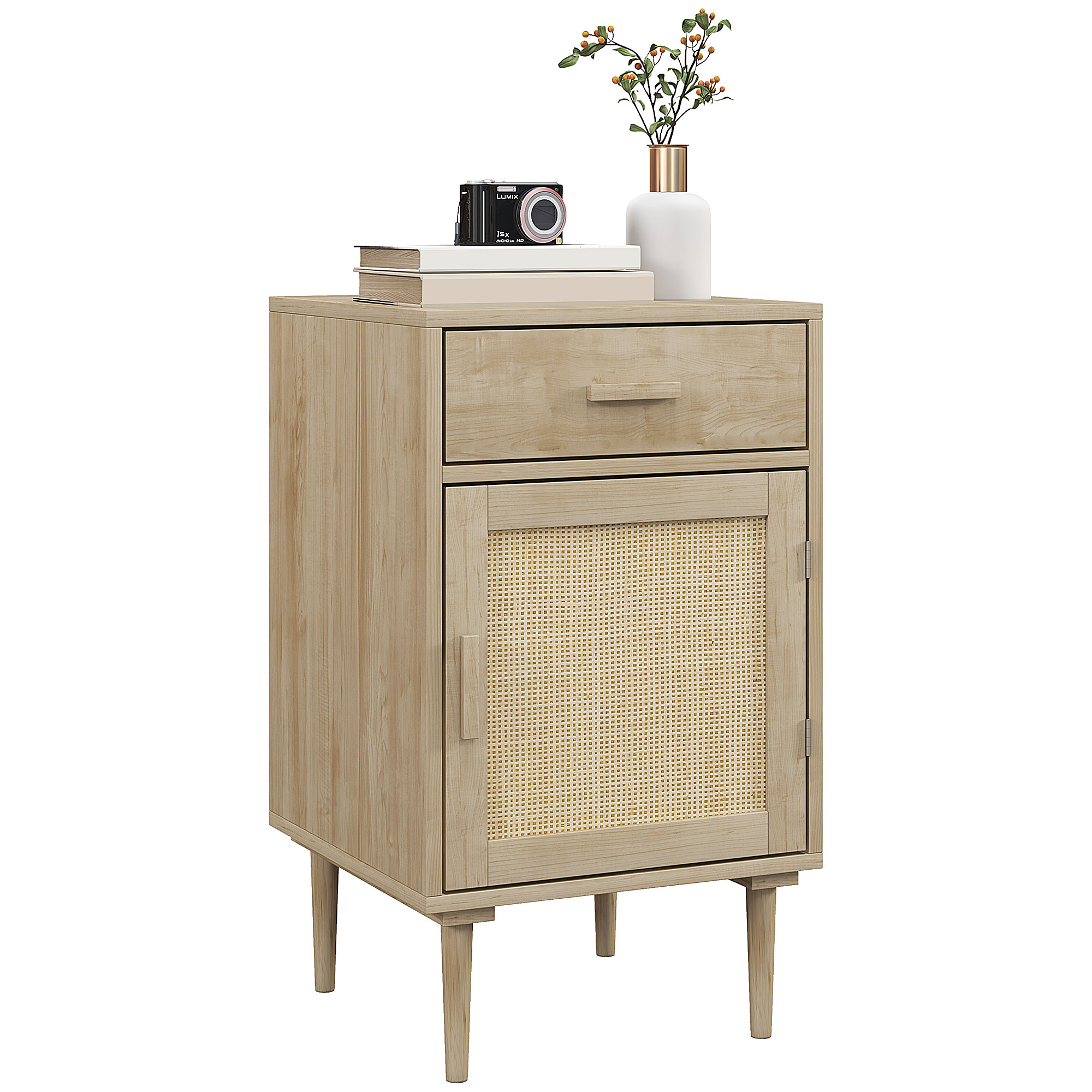 Scott Bedside Table Rattan with Drawer Cabinet - Boho Storage for Bedroom