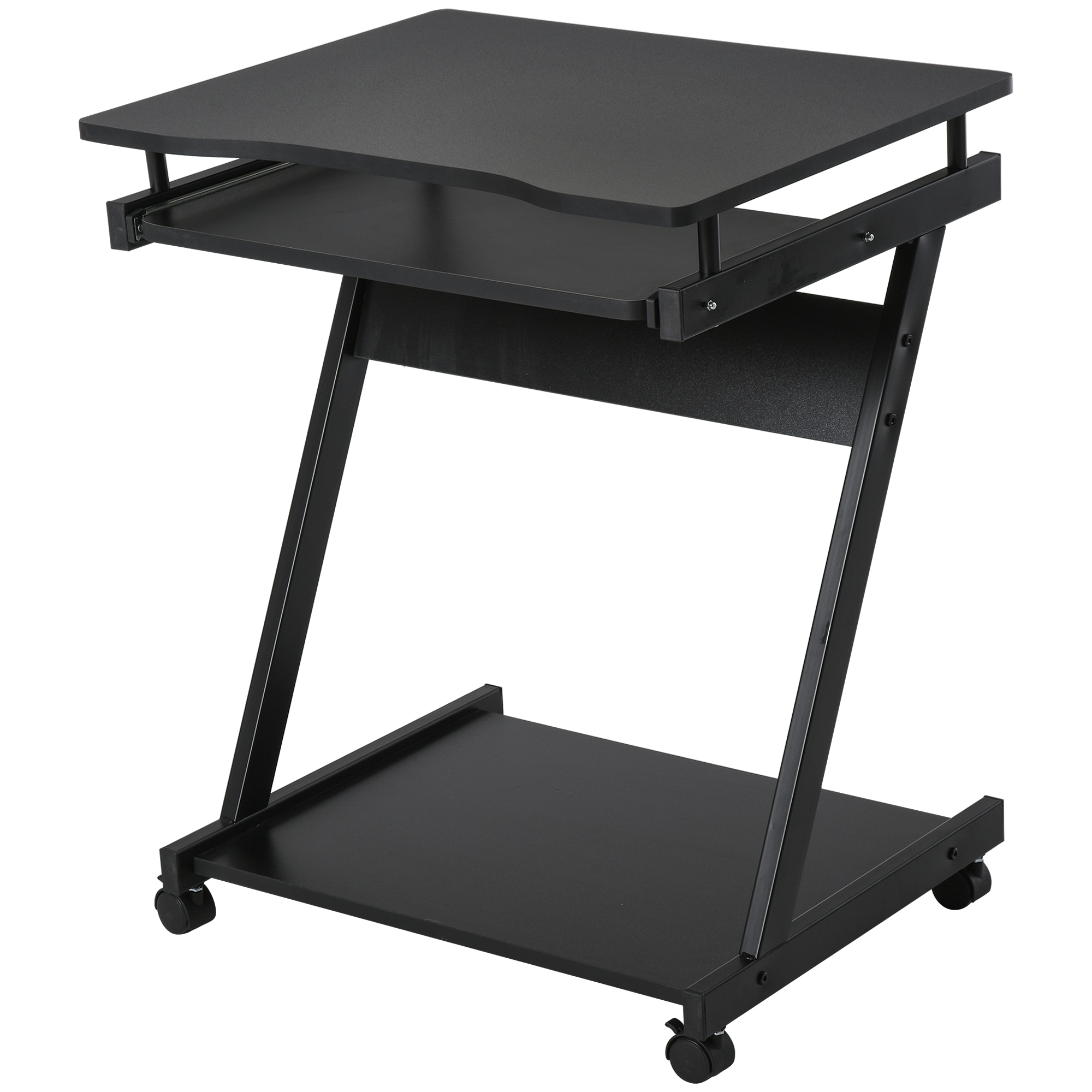 Movable Compact Small Computer Desk with 4 Moving Wheels Sliding Keyboard Tray Home Office Gaming Study Workstation Black