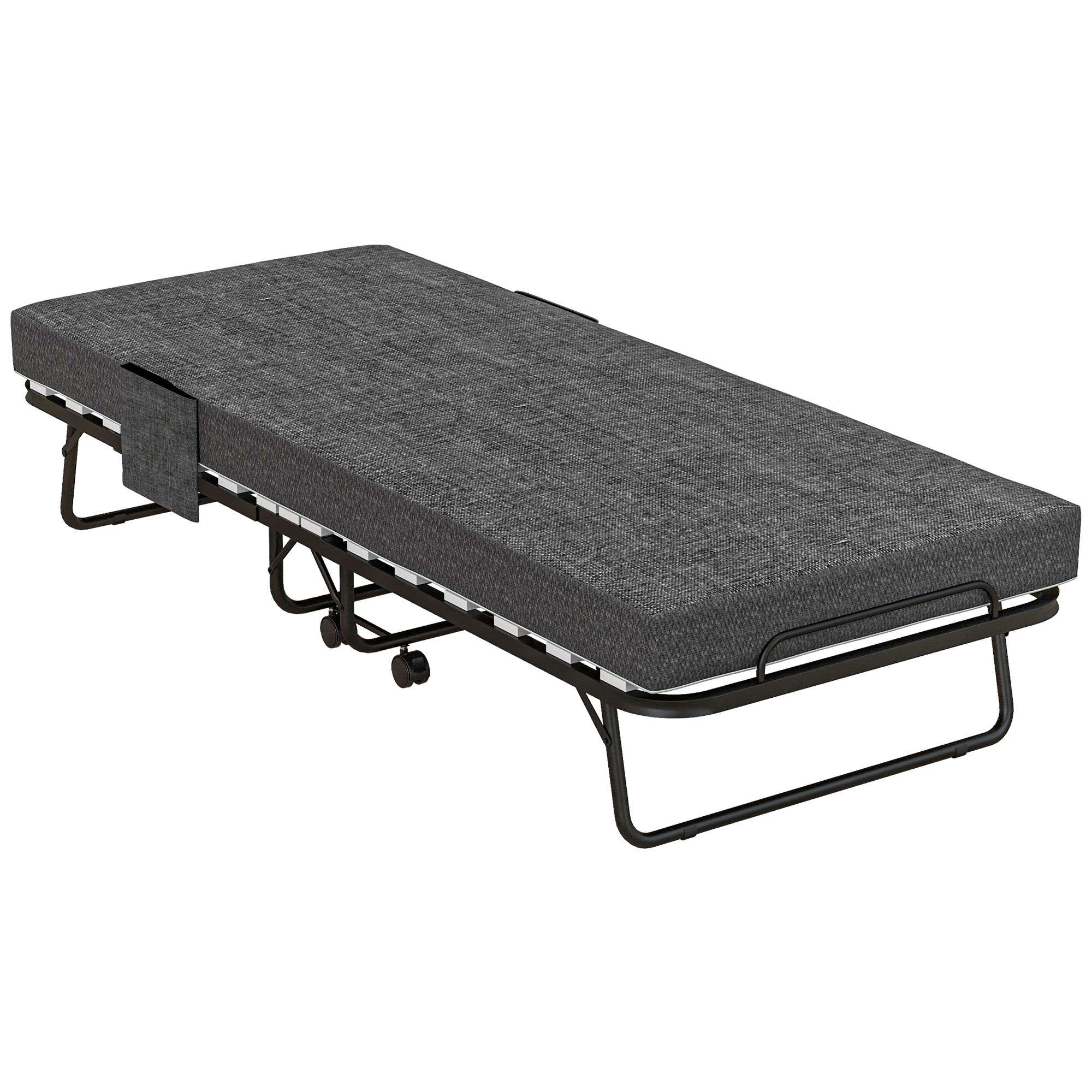 Single Bed - Folding 3ft Bed with Mattress Grey