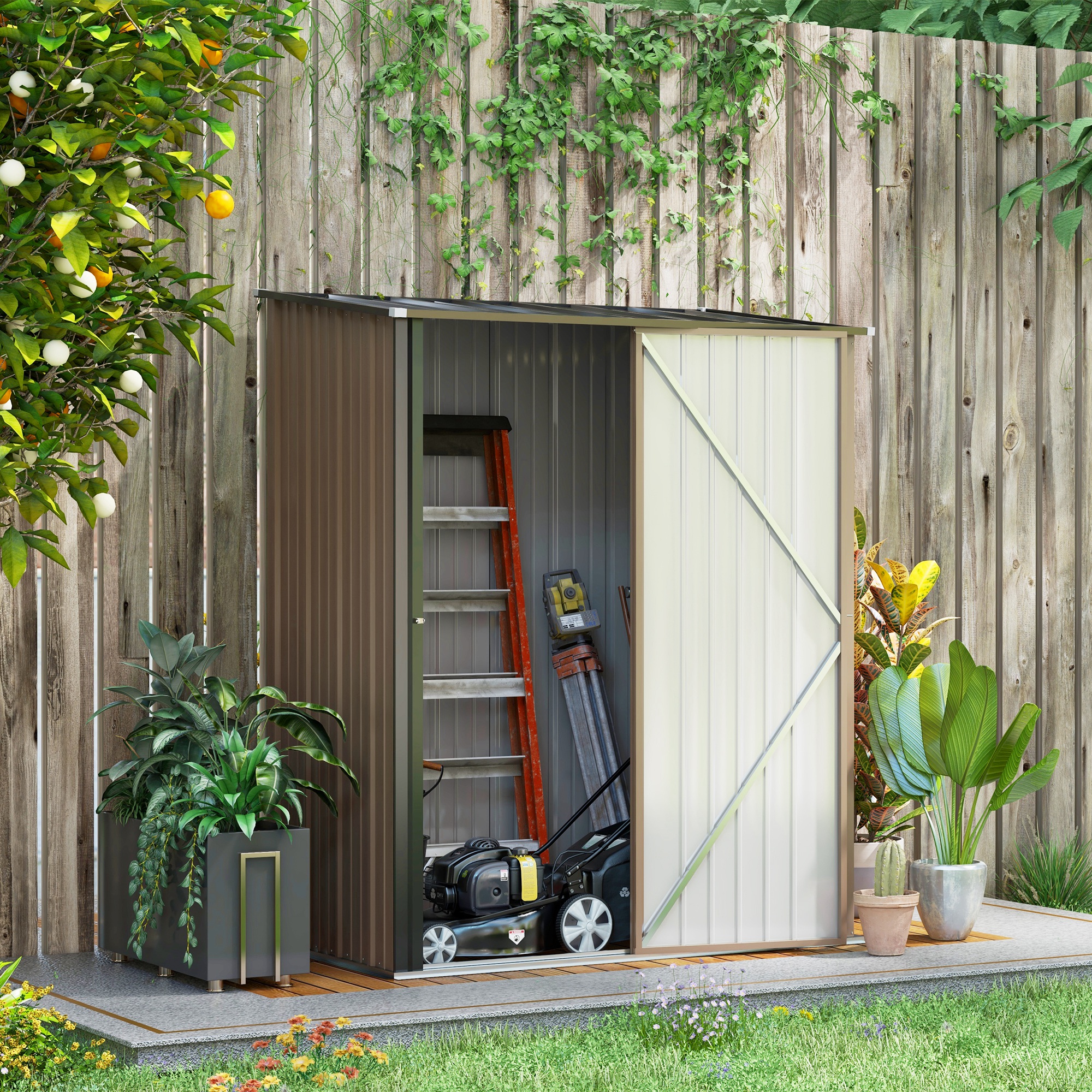 5.3ft x 3.1ft Outdoor Storage Shed, Garden Metal Storage Shed with Single Lockable Door, Tool Storage Shed for Backyard, Patio, Lawn, Brown