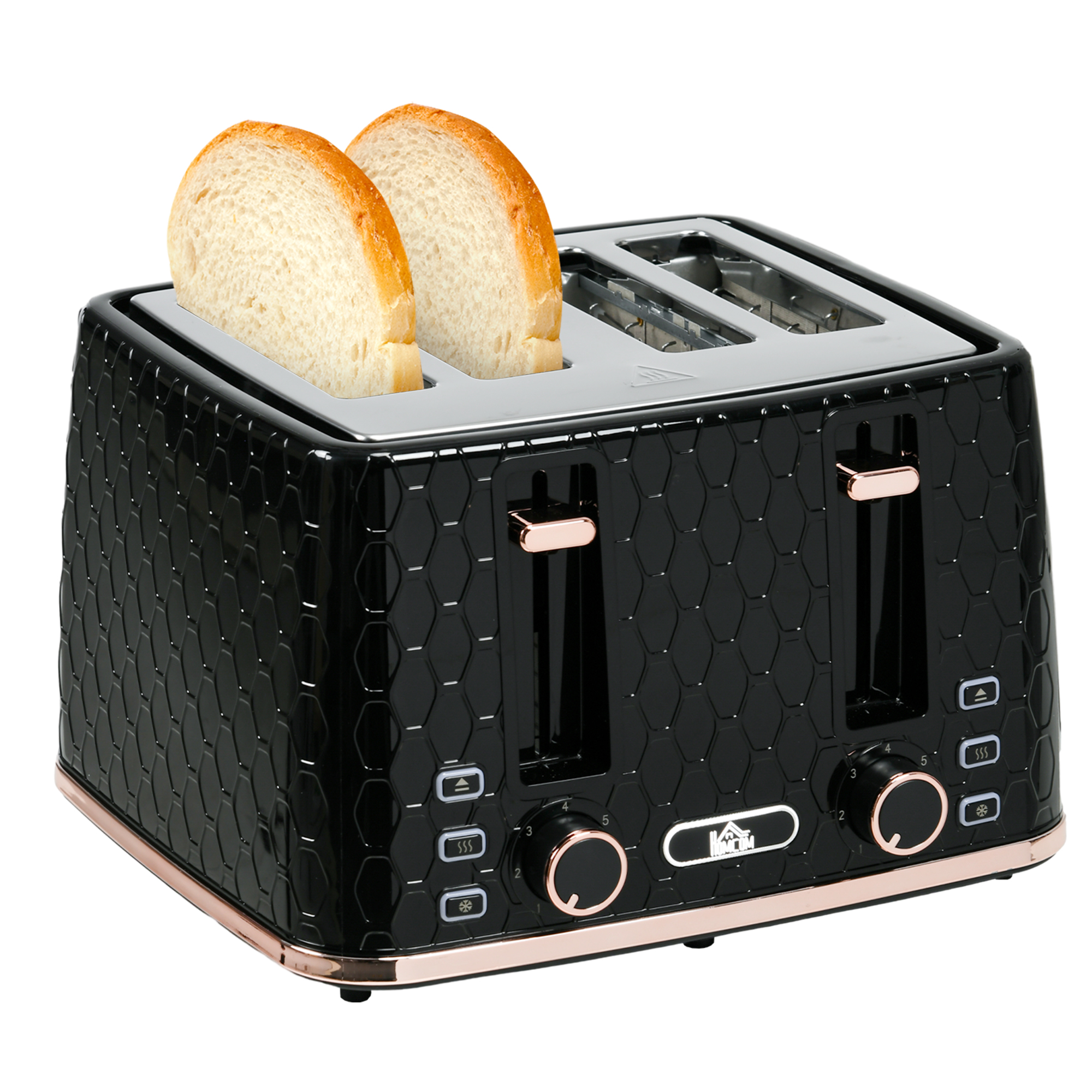 HERON 4 Slice Toaster with 7 Browning Levels, High Lift, Reheat/Defrost/Cancel, Removable Crumb Tray, Black Honeycomb Texture