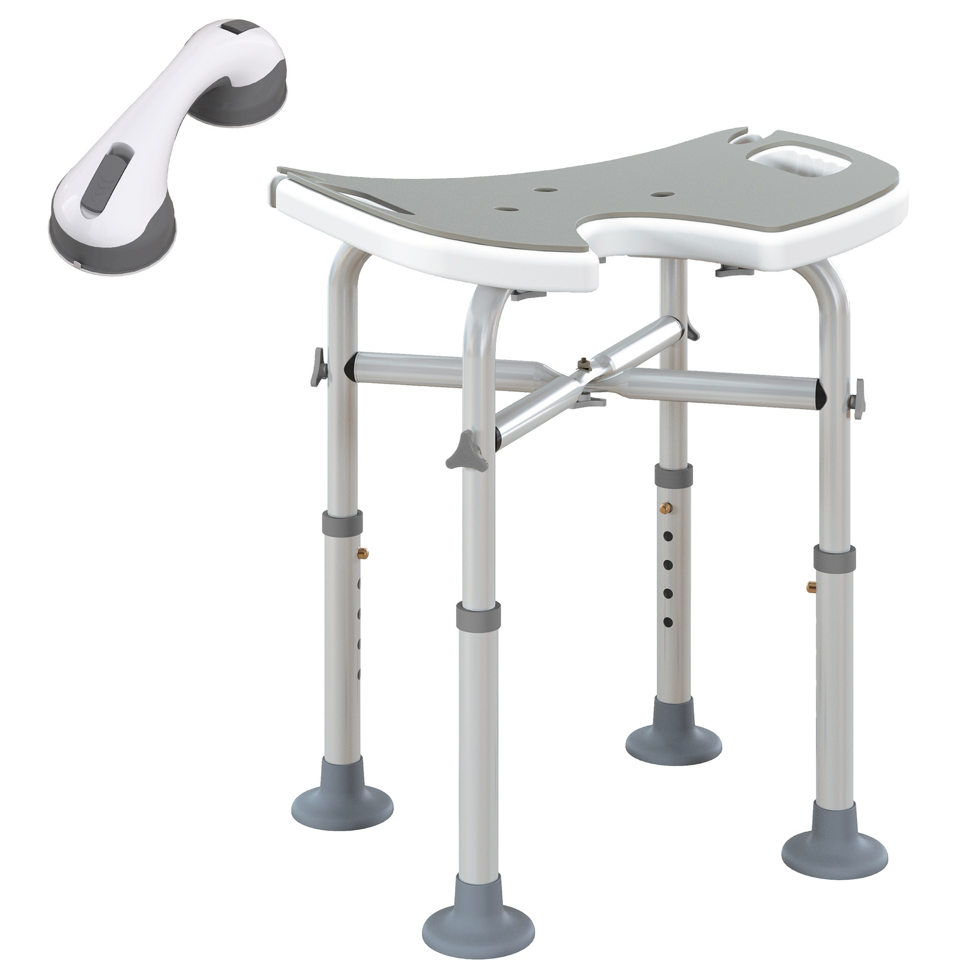 Scott Adjustable 'U' Seat Padded Shower Stool - Grey