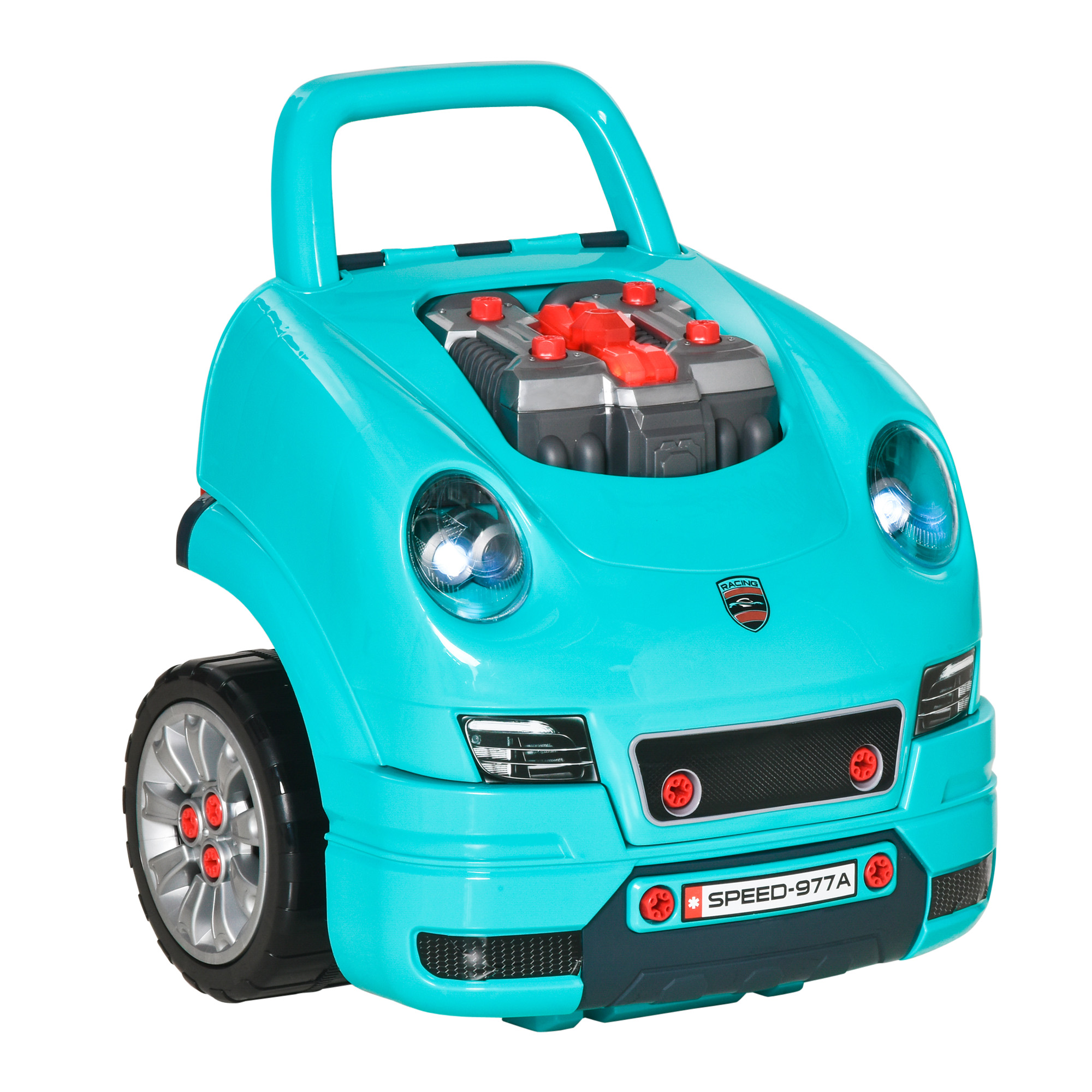 Kids Truck Engine Toy Set, Educational Car Service Station Playset, Take Apart Workshop, w/ Steering Wheel, for 3-5 Years Old Teal Green