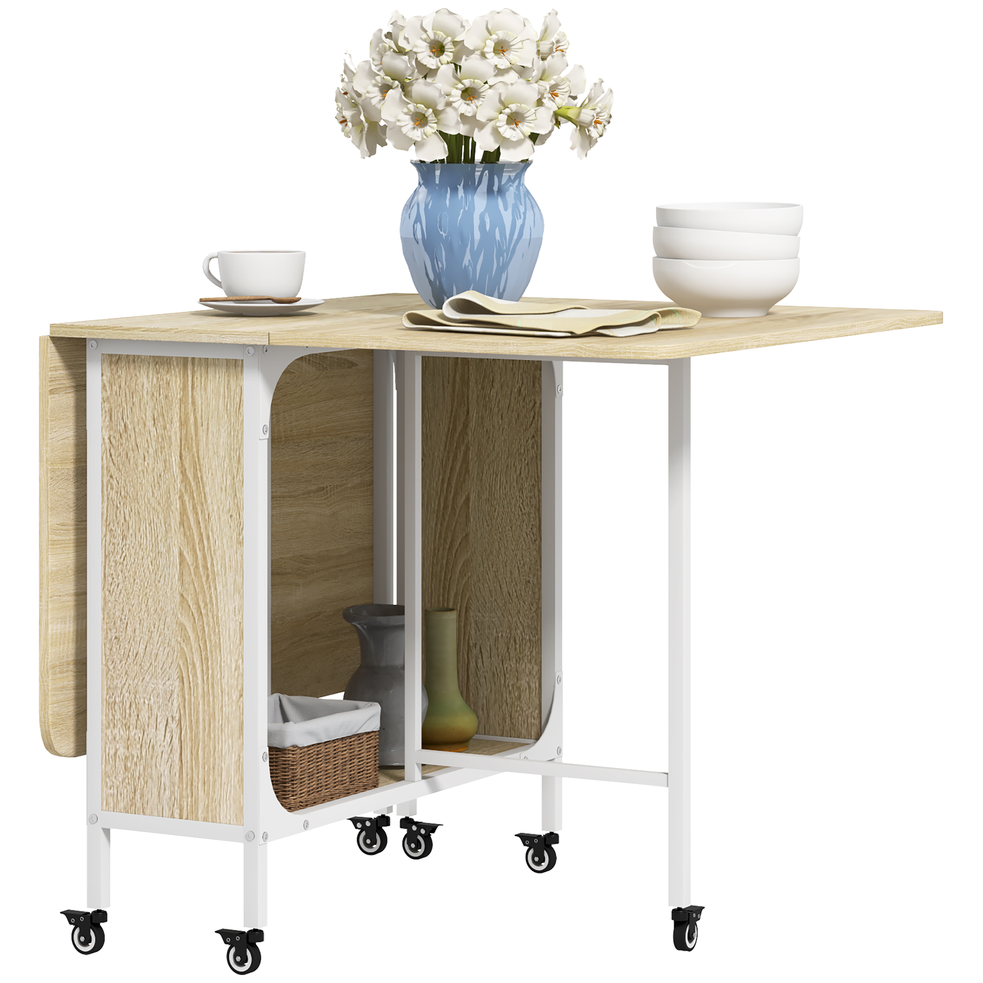 Scott Folding Kitchen Table with 6 Wheels - Natural