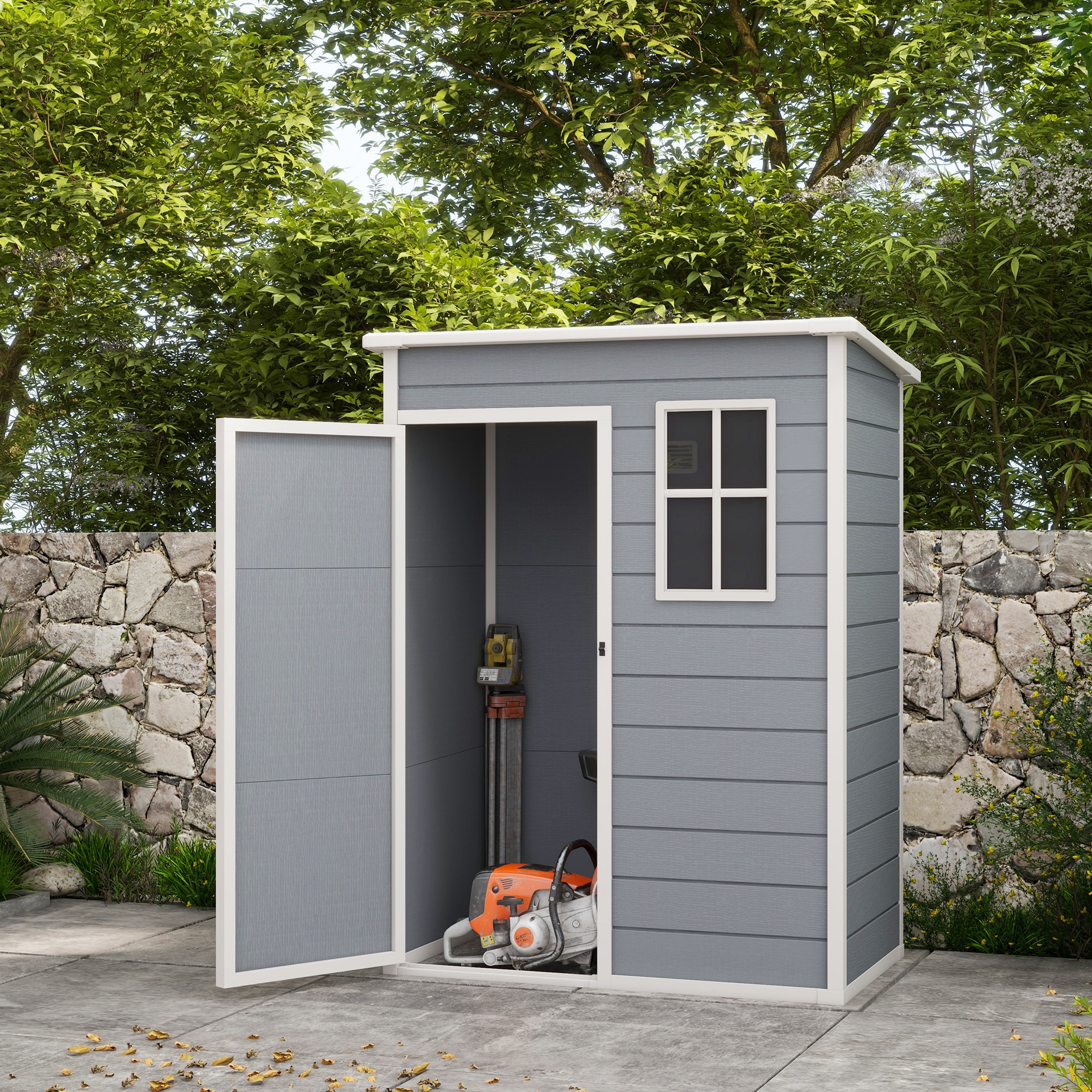 SUNVISTA 5' x 3' Garden Shed with Floor, Outdoor Storage Shed with Lockable Door, Window and Vent for Garden, Patio, Grey