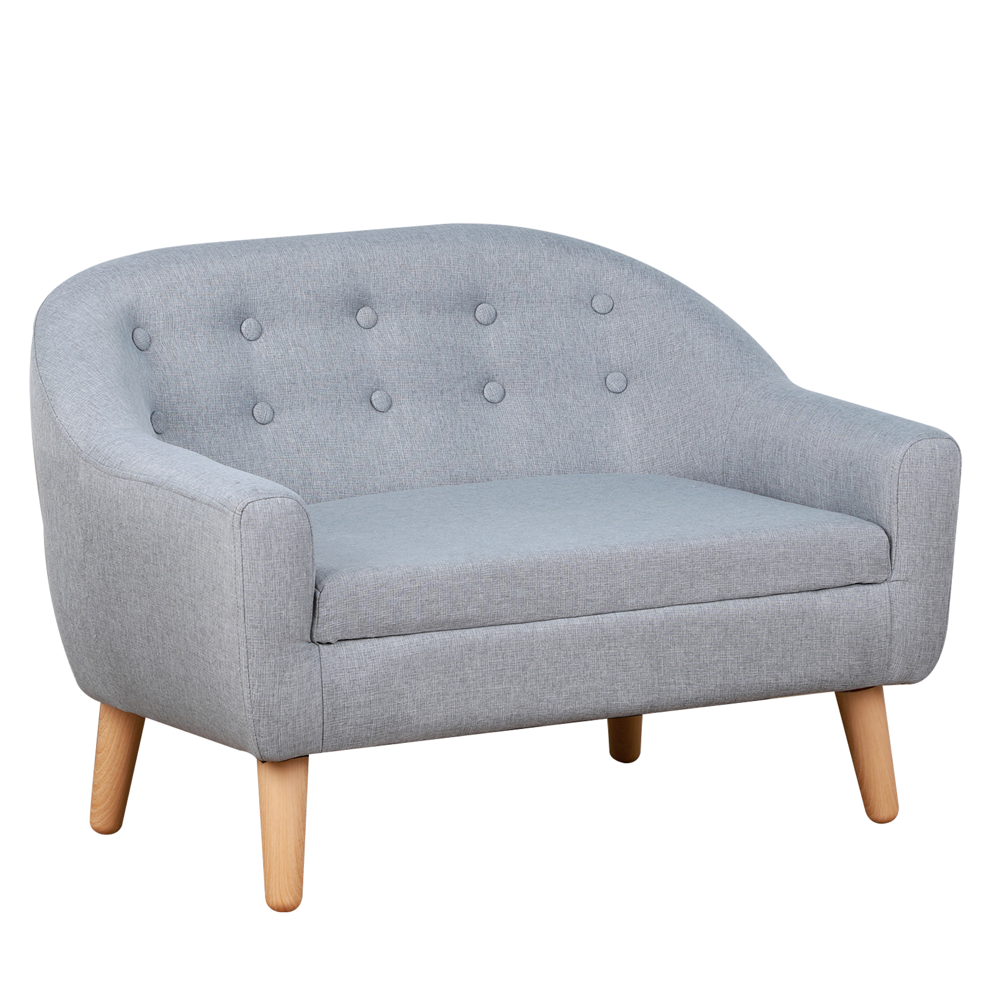 2 Seater Wood Frame Kids Mini Sofa Playroom Furniture - Grey