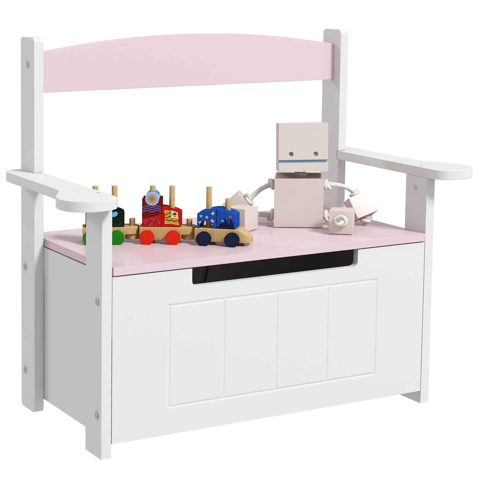 Kids Furniture - 2-in-1 Toy Box for Kids with Lid for Bedroom Pink 34cm