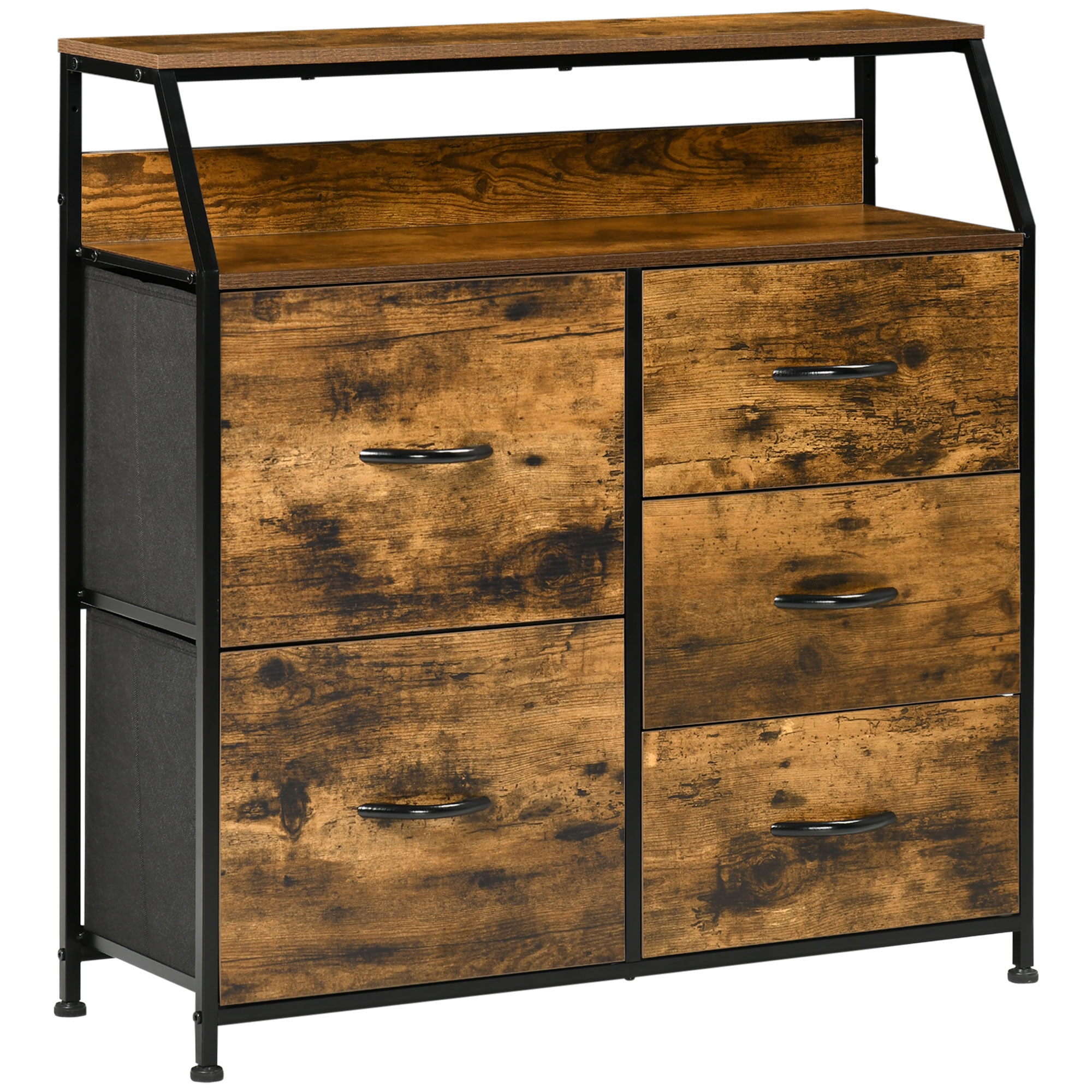 AJAX Oak Finish Chest of Drawers - Medium-sized, 5 Drawers