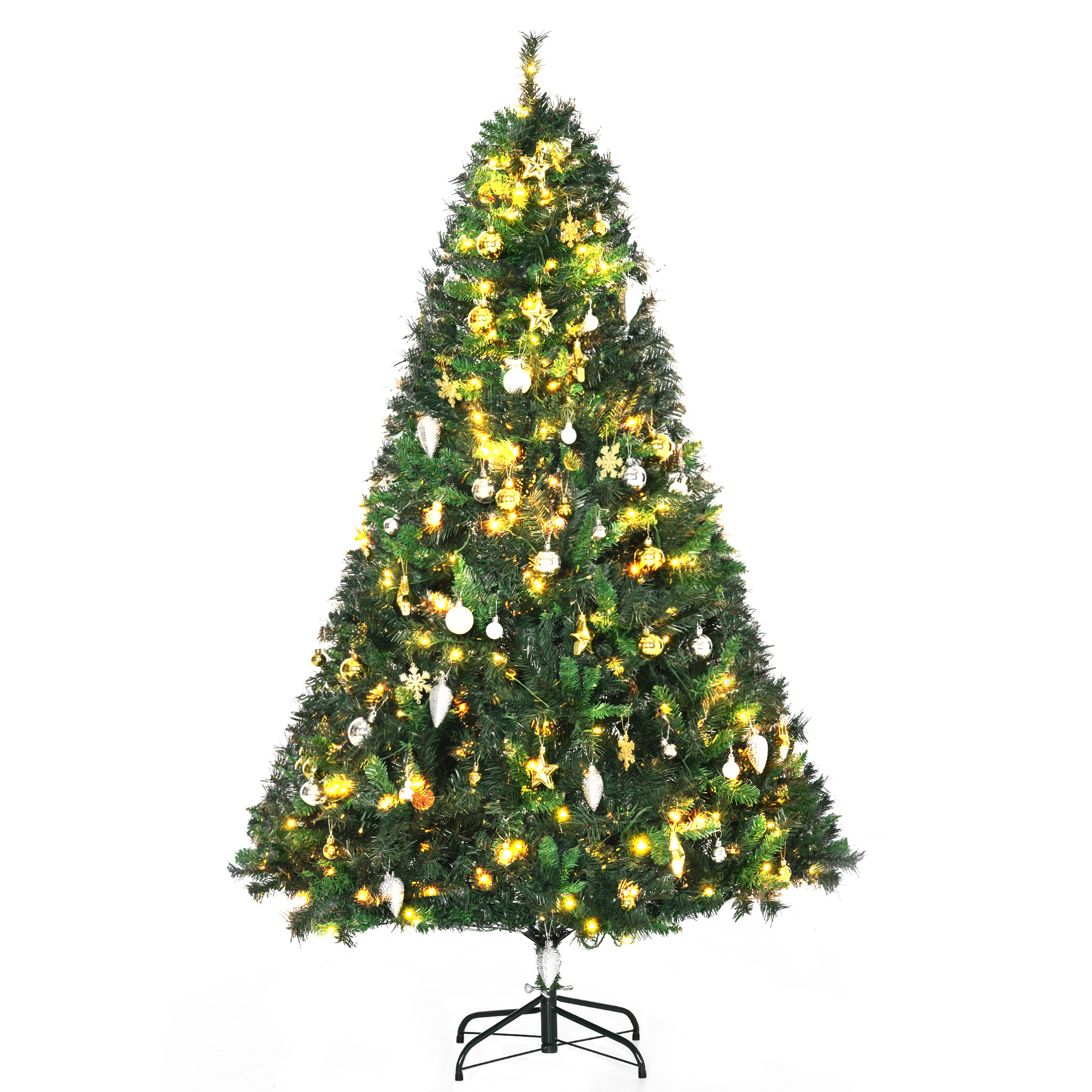 Debbie 1.8m 6ft Pre Lit Christmas Tree 200 LED Xmas Tree Holiday Decor with Decorative Balls Ornament Metal Stand