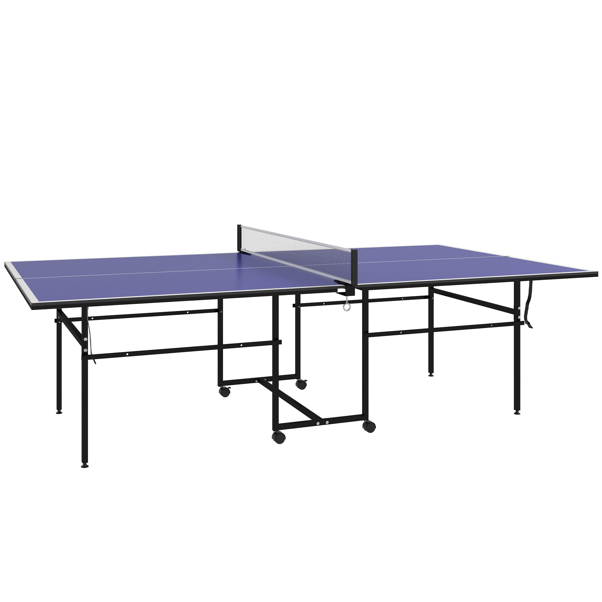 SPORTEDGE 9FT Folding Table Tennis Table with Four Wheels, for Indoor Use, Blue