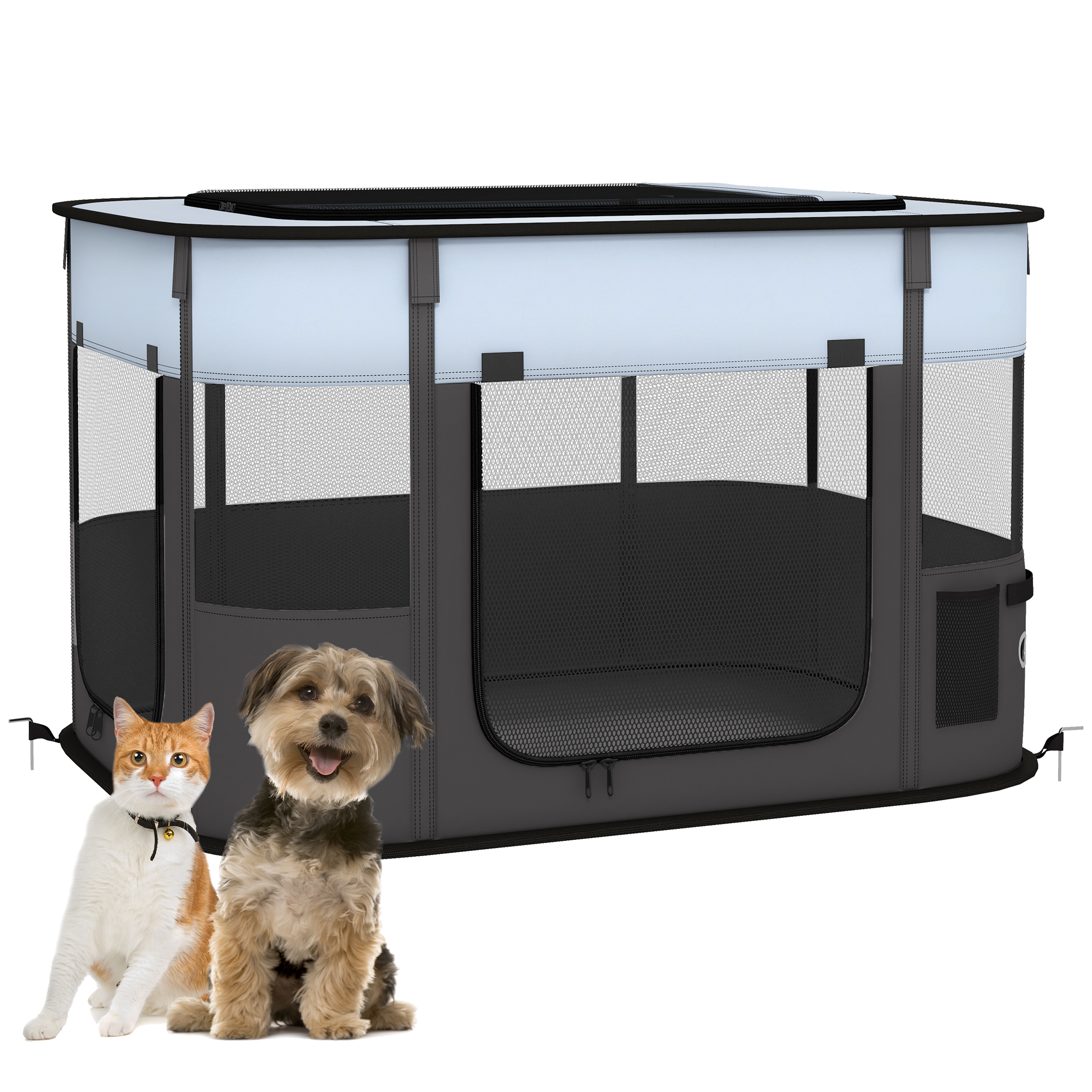 Shelley Oxford Fabric Foldable Dog Pen with Storage Bag 53H x 84L x 64Wcm - Grey