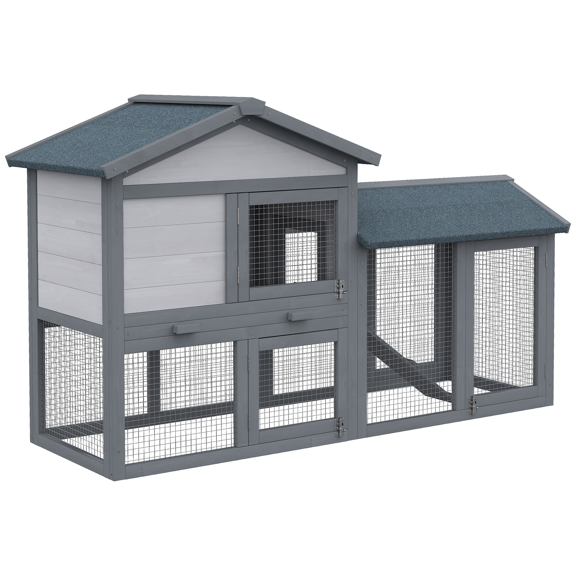 Wooden Double Tier Rabbit Guinea Pig Hutch Small Animal House Water Resistant Roof Ramp 147 x 54 x 84 cm
