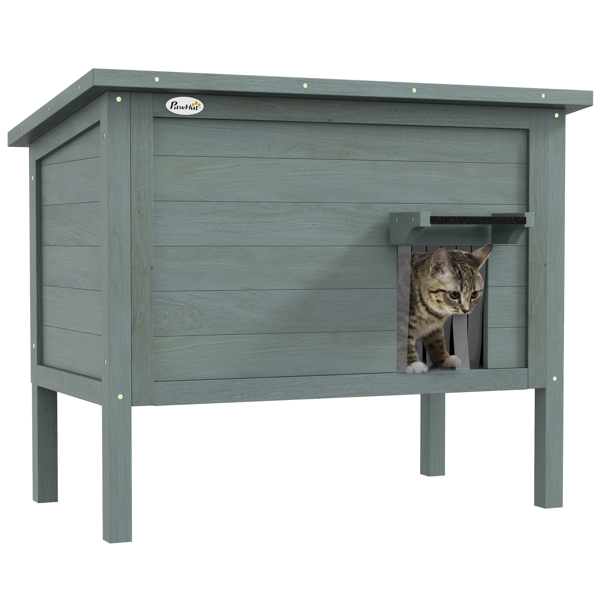 Outdoor Cat House Wooden Insulated with Removable Floor, Waterproof Openable Roof -Â Charcoal Grey