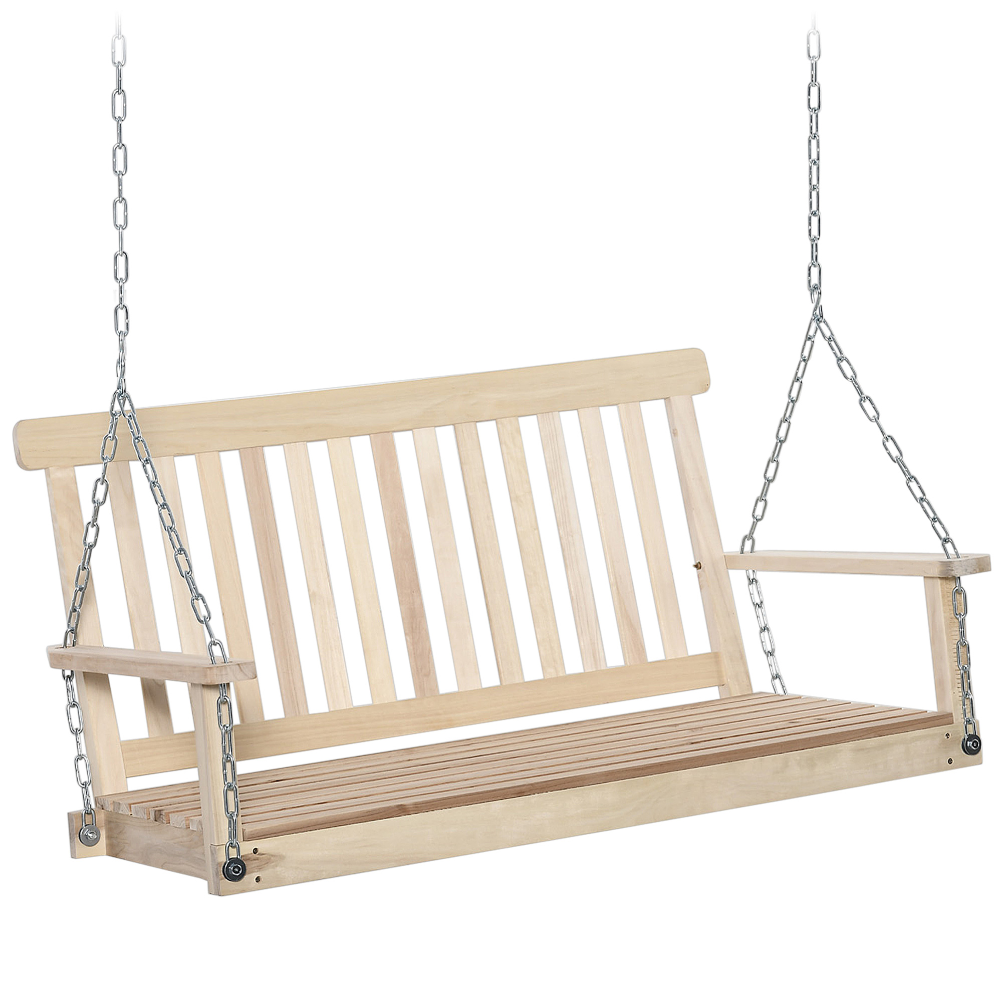 2-Seater Outdoor Wooden Swing Chair Hanging Hammock Garden - Natural