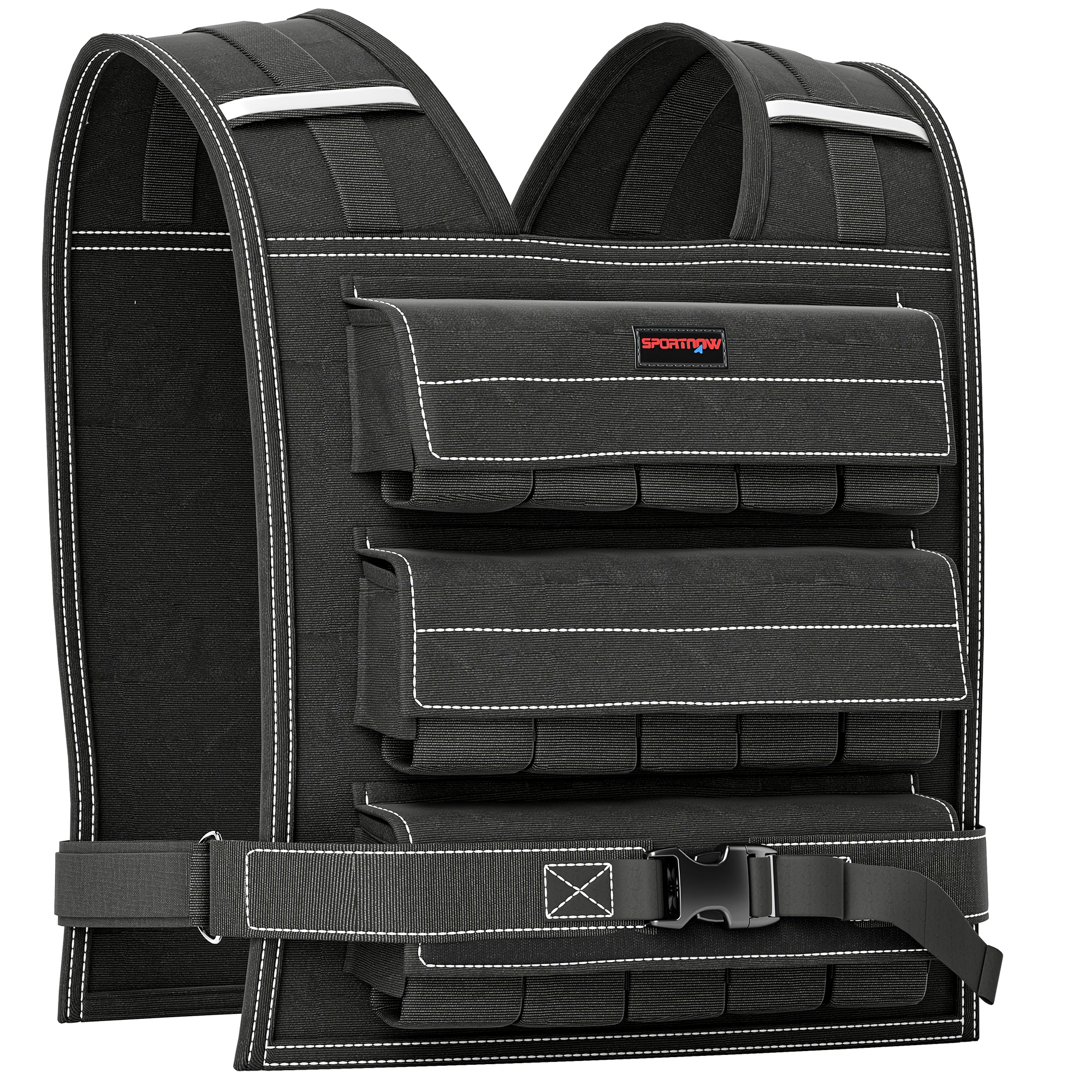 SPORTEDGE 15KG Adjustable Weighted Vest, Running Weight Vest, with 30 Metal Weights, Reflective Strips, for Running, Exercise