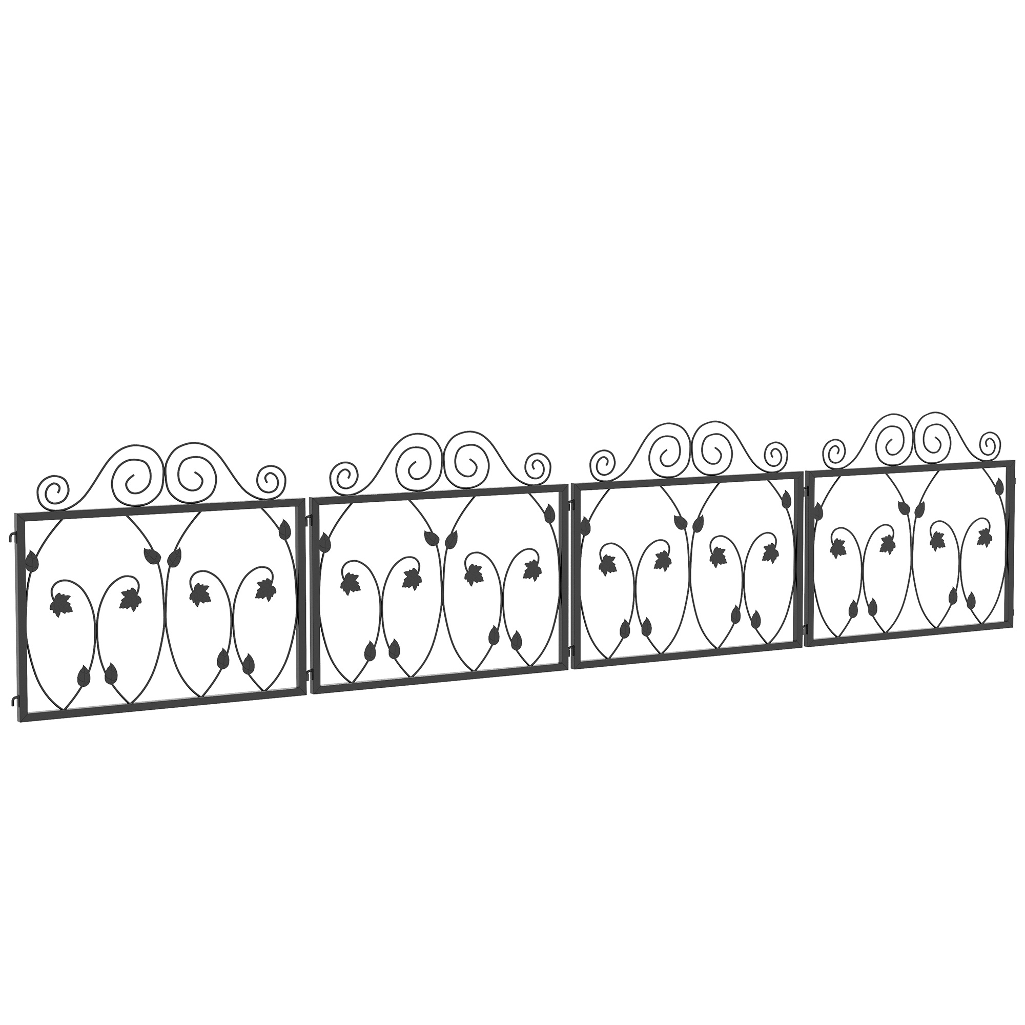 4 Pack Garden Fence, Metal Wire Fencing Border, Scroll Flower Edging Animal Barrier for Landscape, Garden, Black