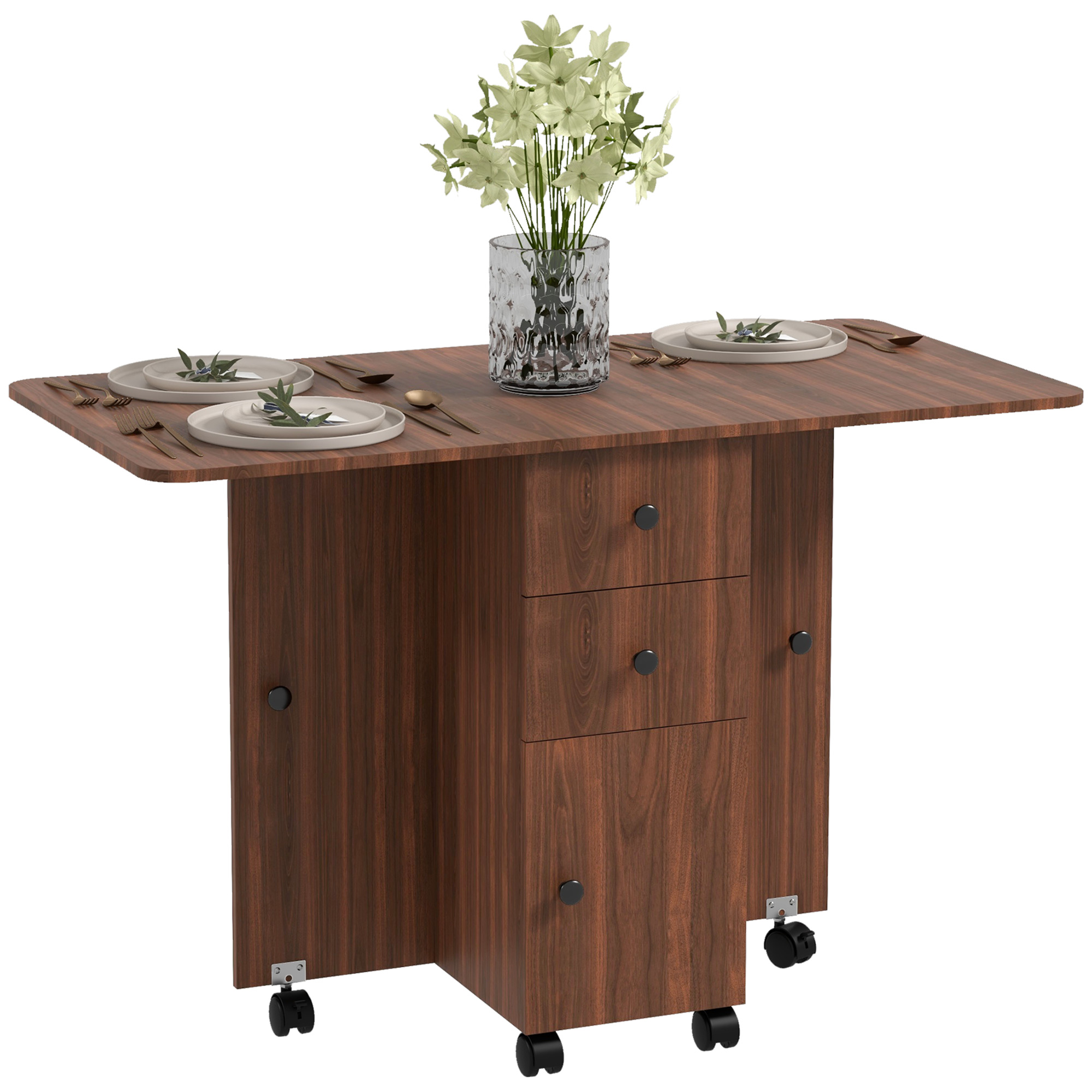 HERON Multi-Storage Six-Person Drop Leaf Dining Table - Distressed Brown