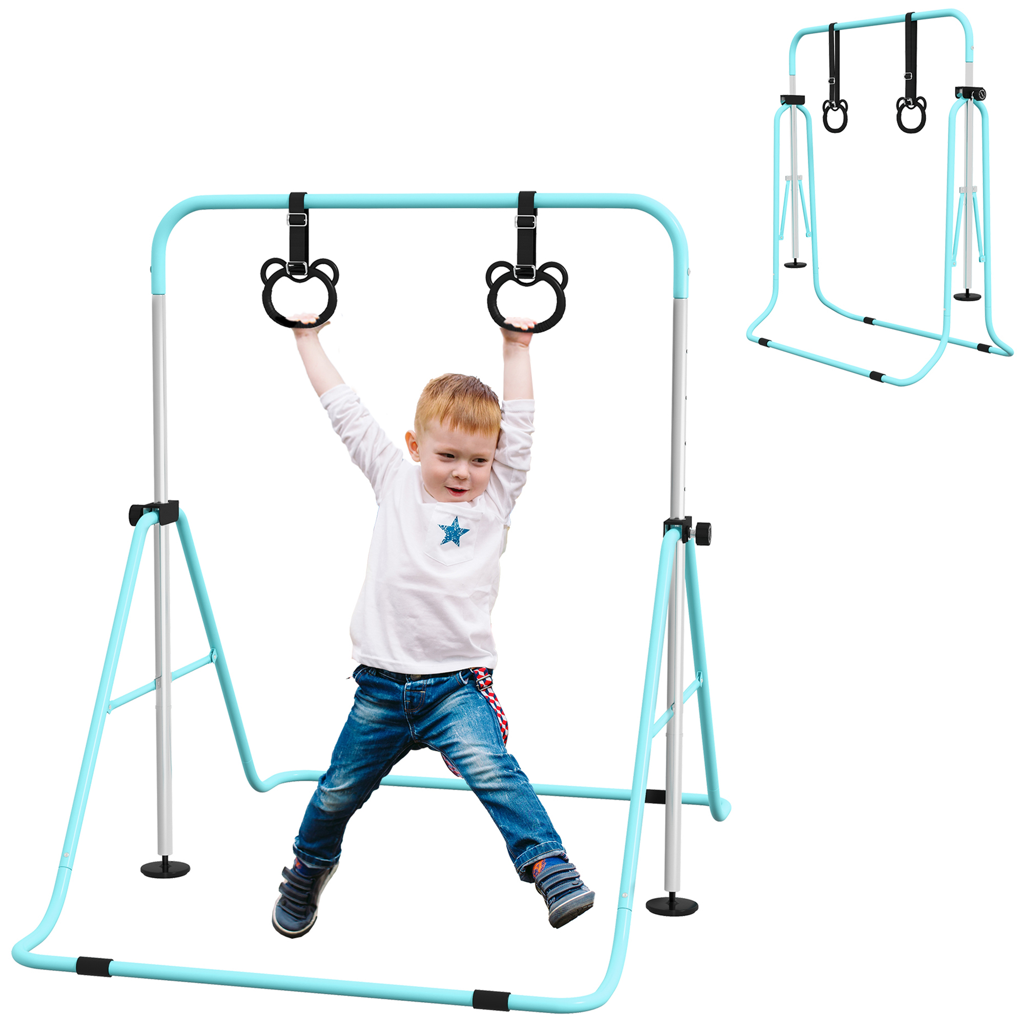 Scott Adjustable Height Foldable Kids Gymnastics Bar Non-Slip Mats - Green