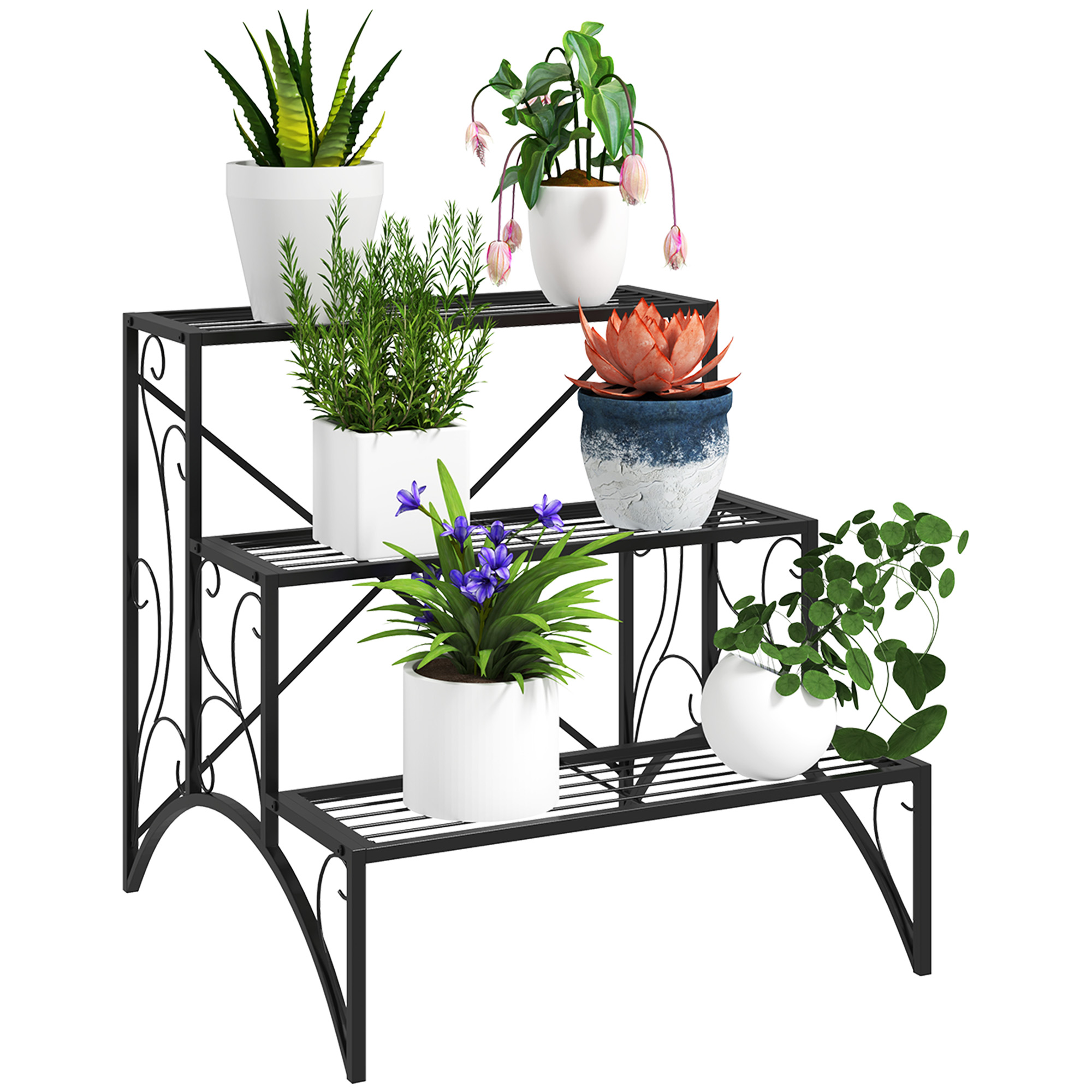ORBEL Metal 3 Tier Garden Plant Stand - Black