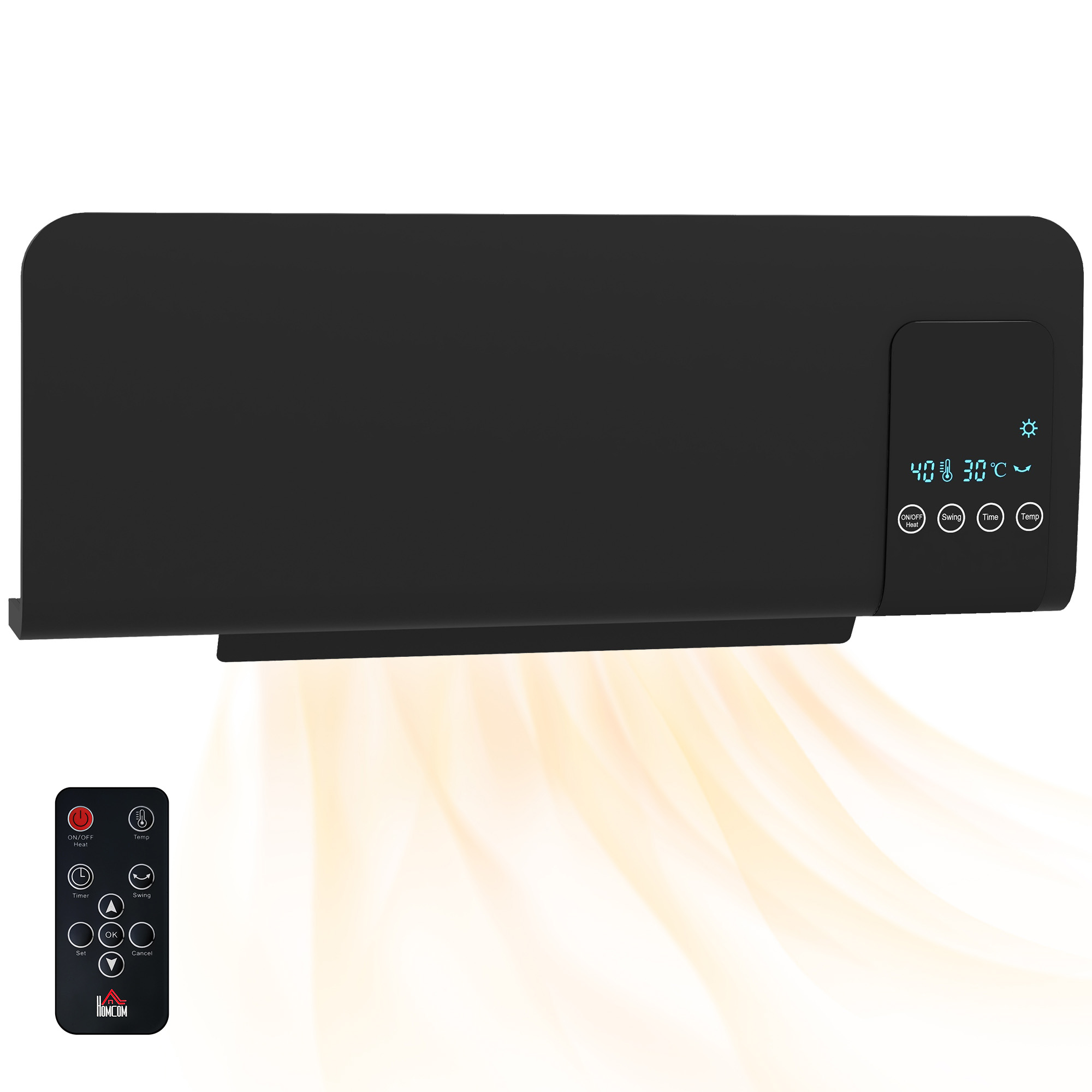 Scott Wall Mounted Space Heater with Remote Control Timer and Oscillation - Black