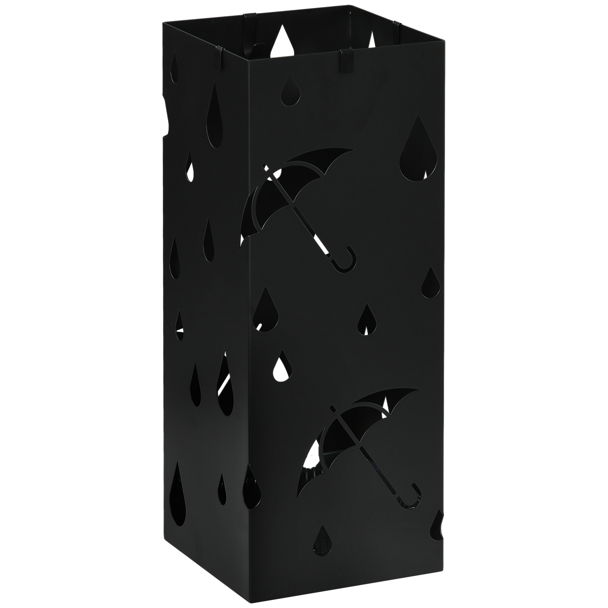 Freestanding Umbrella Stand with 4 Hooks and Drip Tray - Dark Grey