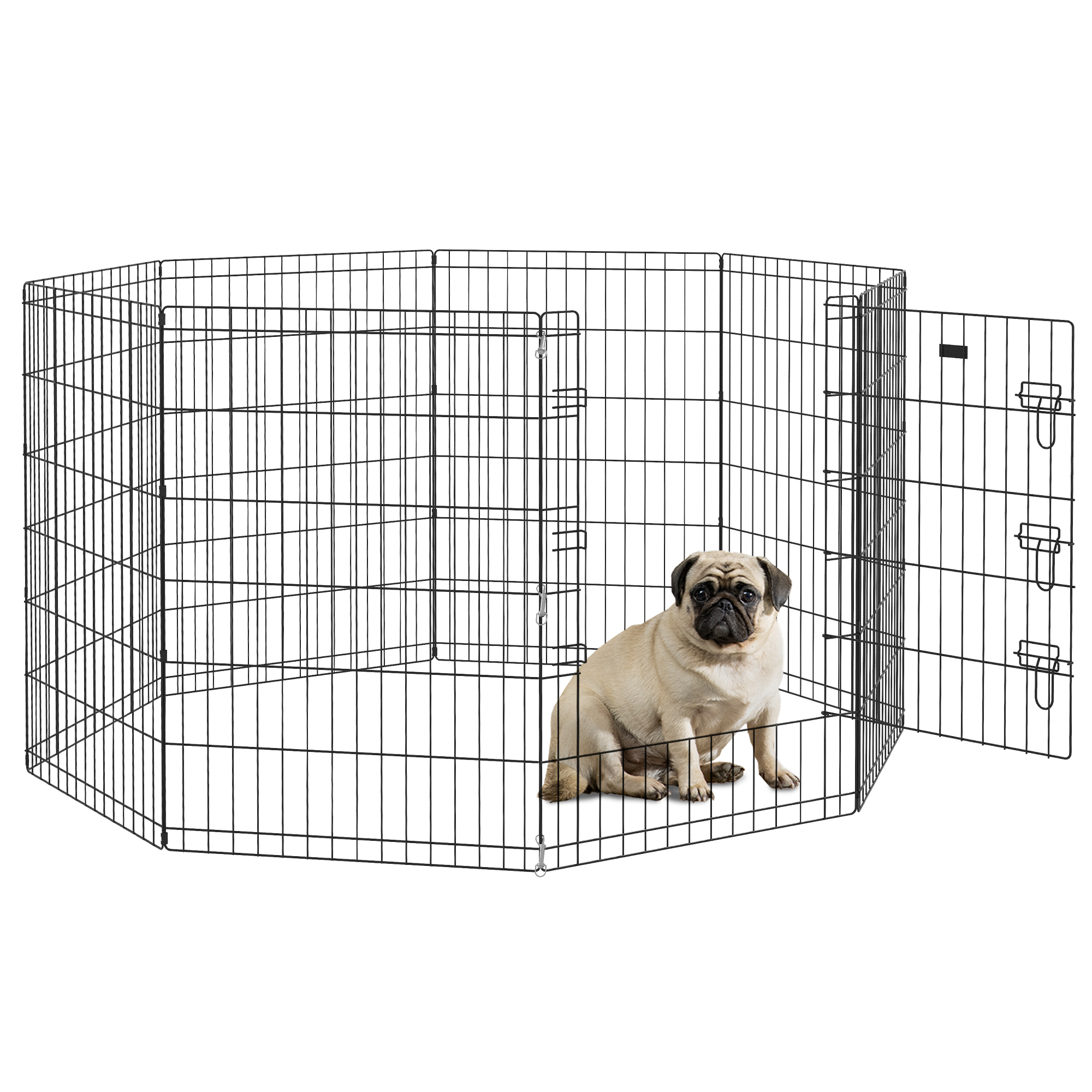 Shelley 8 Panel DIY Dog Pen with Door for Small Animals 91cm High - Black