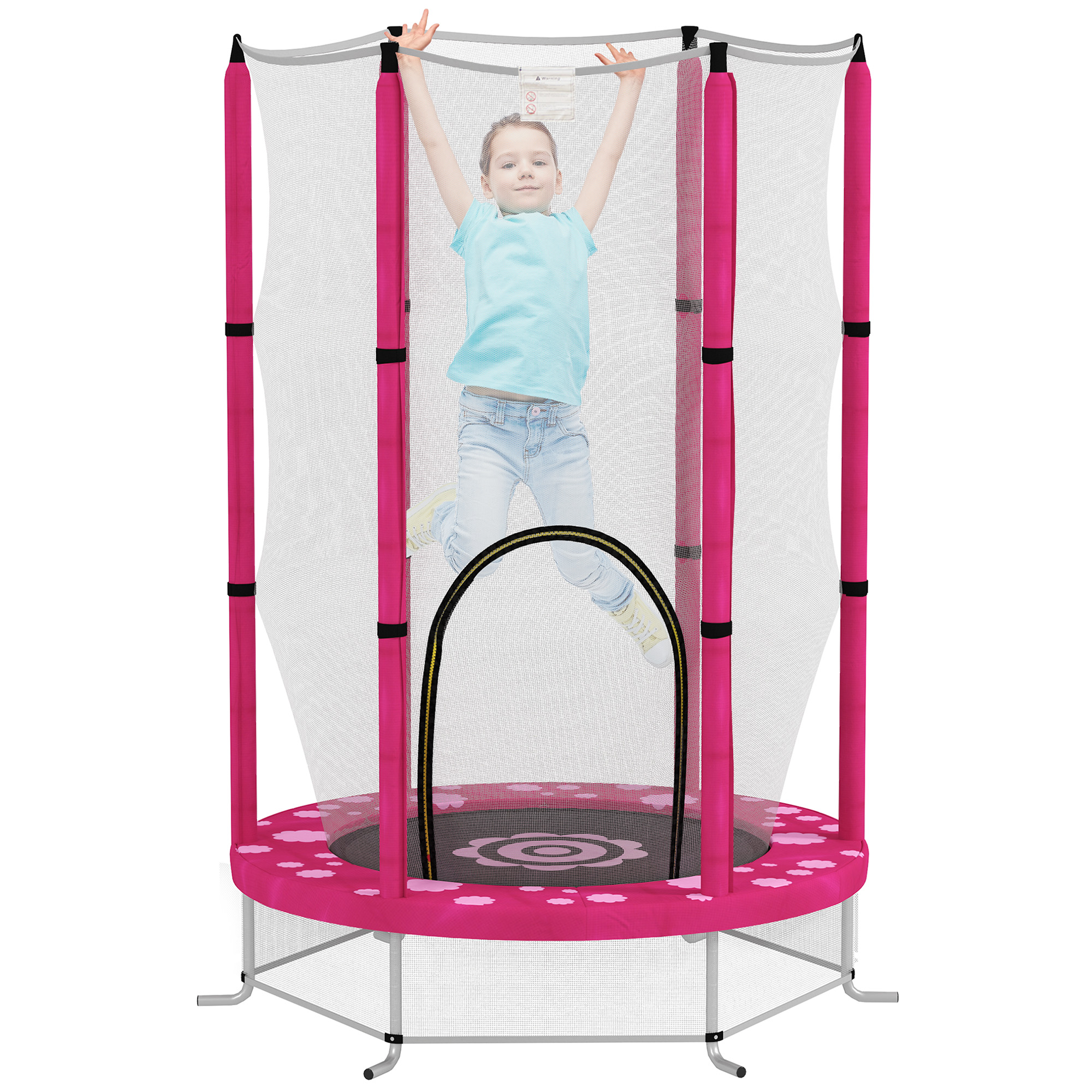 AIVAGO 4.6FT Toddler Trampoline w/ Safety Enclosure Net, for Indoor Outdoor Use, Ages 3-6 Years, Sun Pattern - Pink