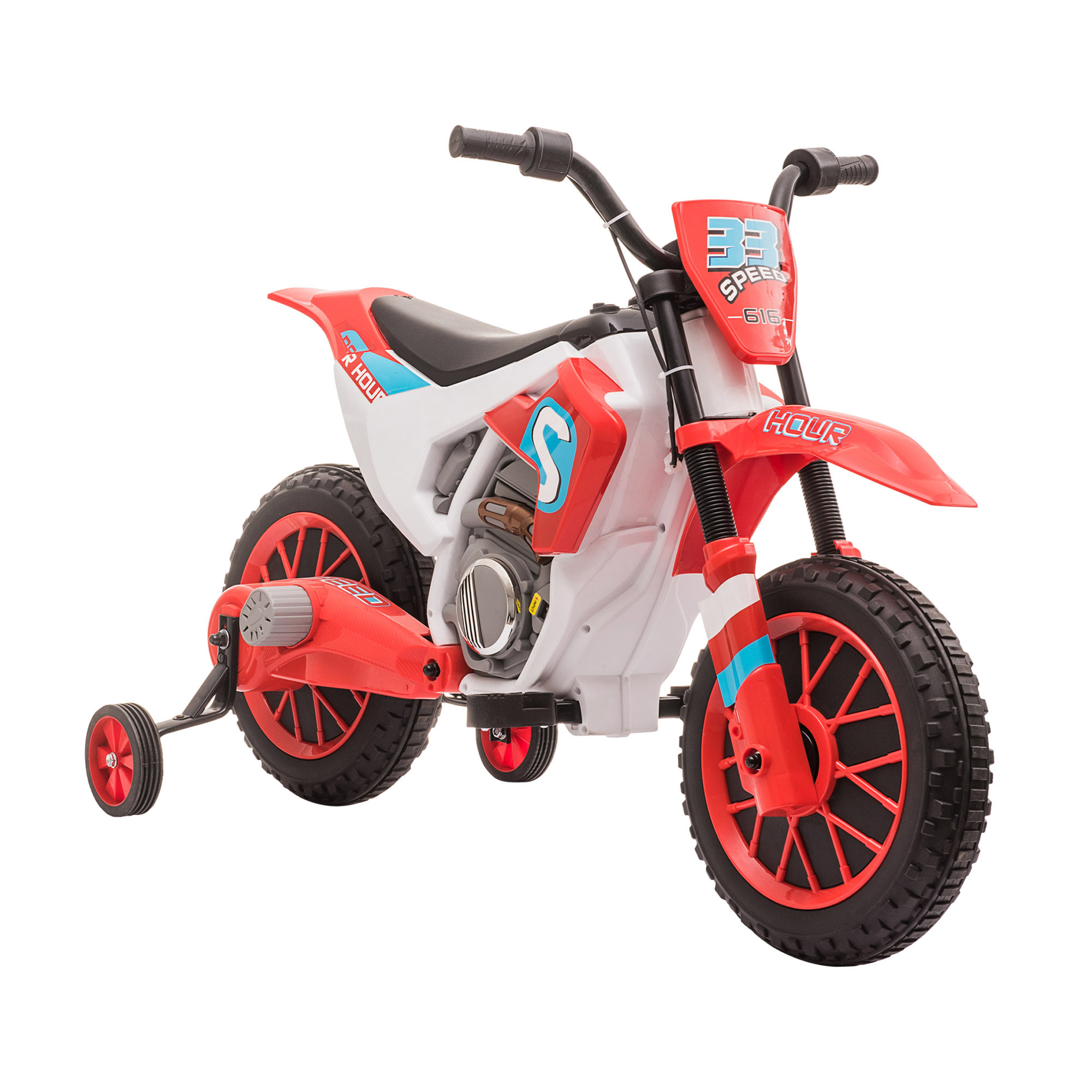 12V Kids Electric Motorcycle Ride On with Training Wheels - Red