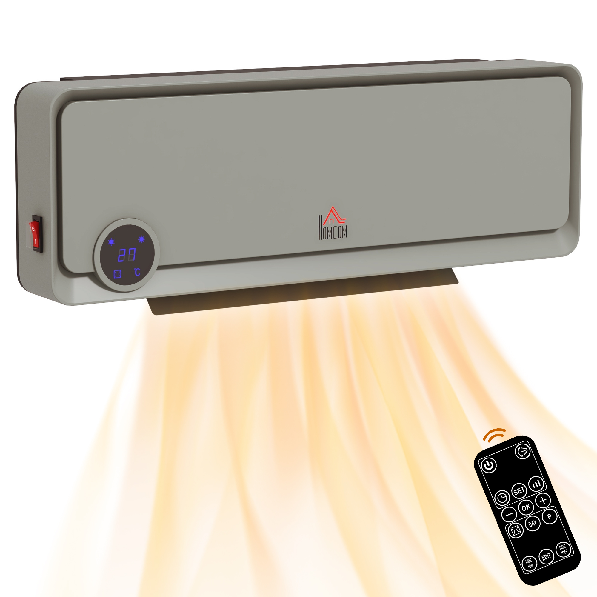 Scott Wall Downflow Heater with Timer Remote Oscillating for Home - Grey