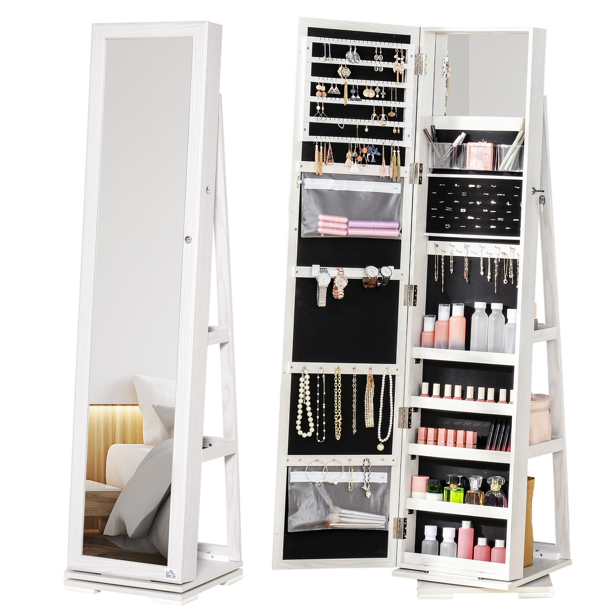 360° Swivel Lockable Jewellery Cabinet with Full-Length Mirror