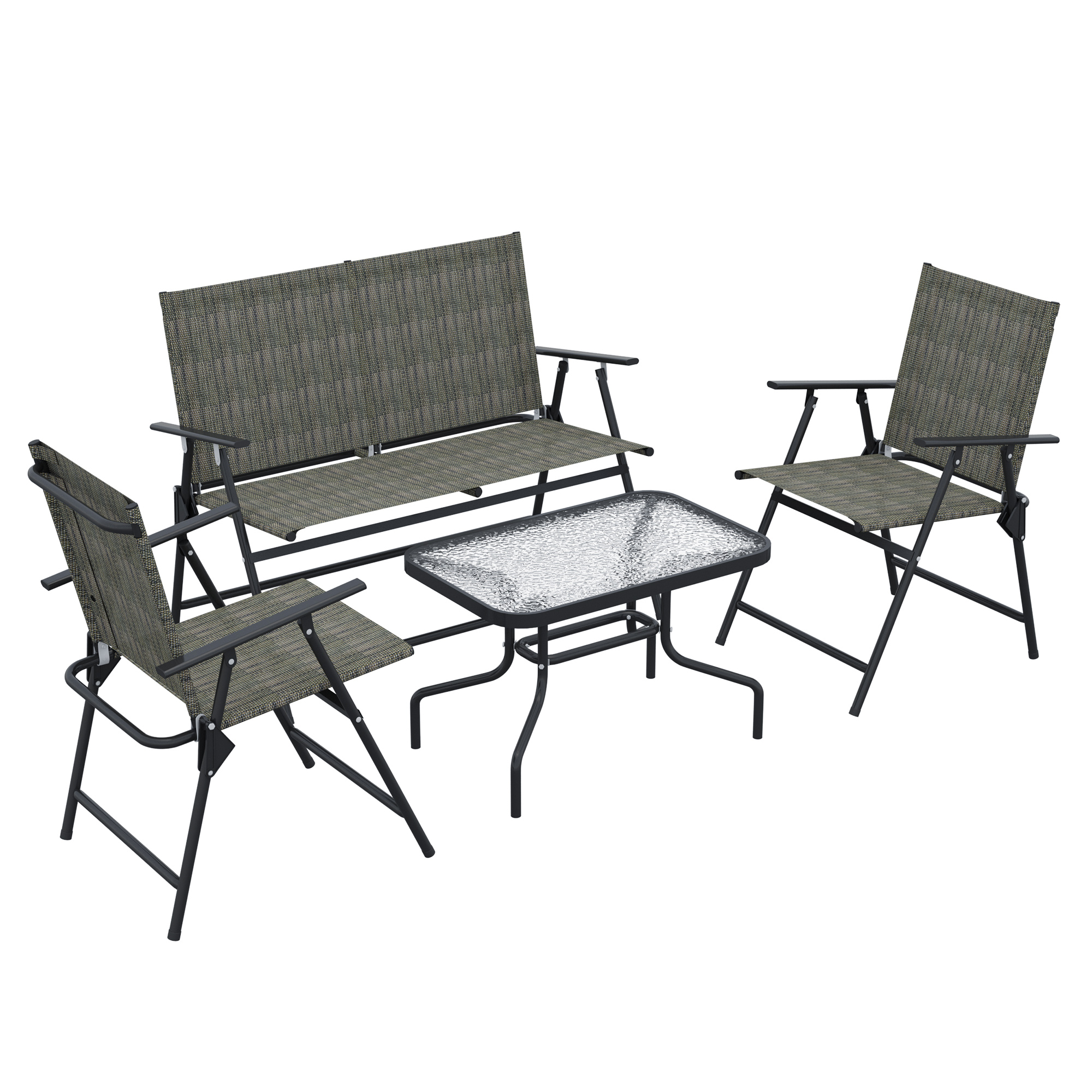 4-Piece Patio Furniture Set Foldable Armchairs Loveseat Glass Table