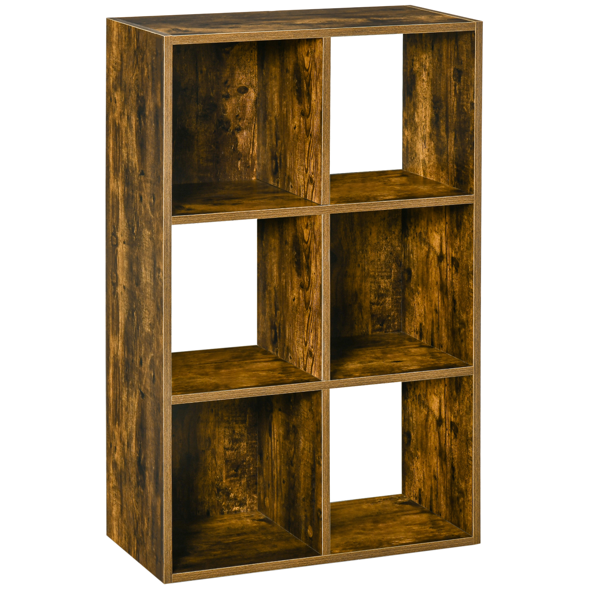 Industrial Style Storage Shelf, Bookcase, Bookshelf with 6 Compartments, Freestanding Shelving Unit for Living Room, Home Study, Rustic Brown