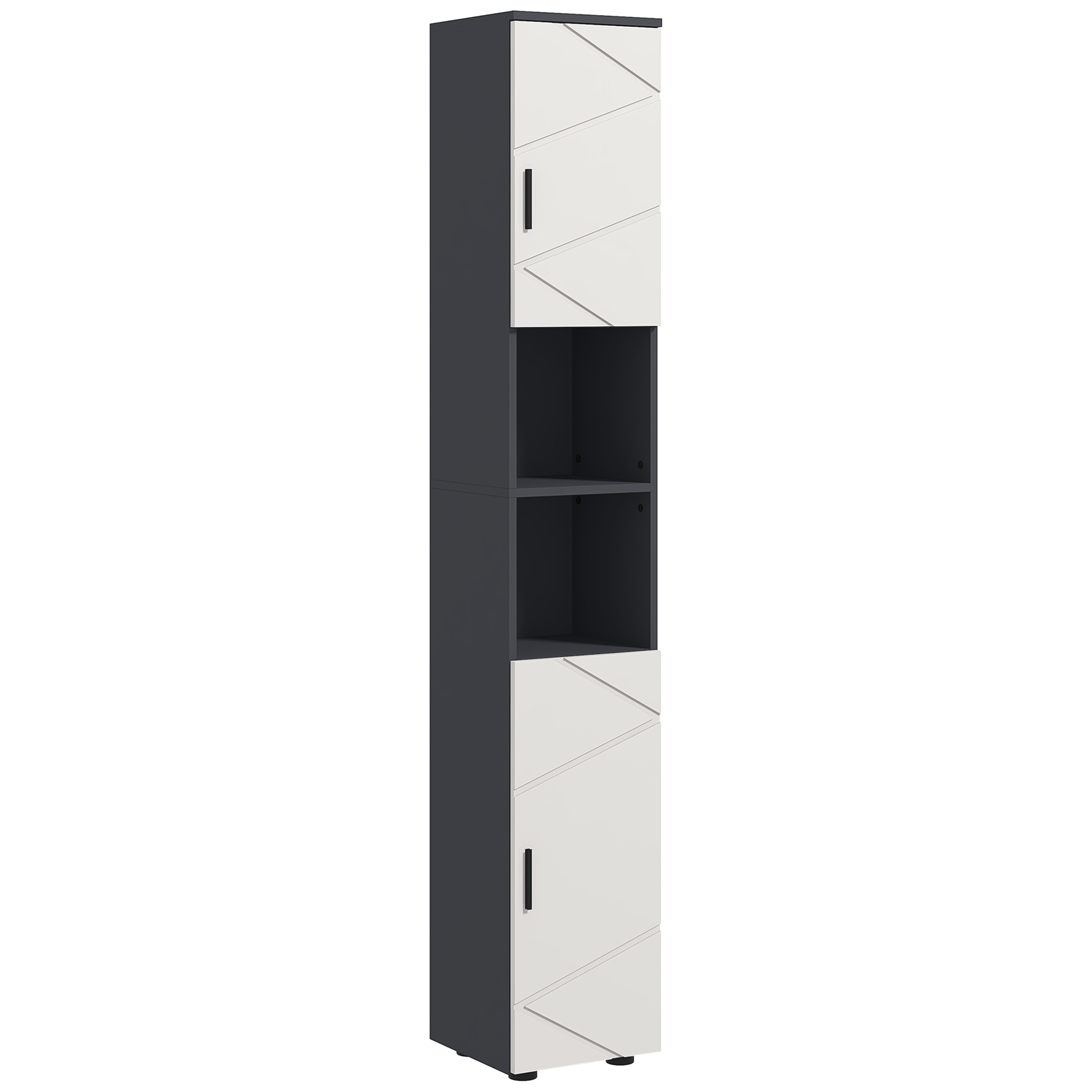 Tall Bathroom Storage Cabinet with Open Shelves and Doors - Grey