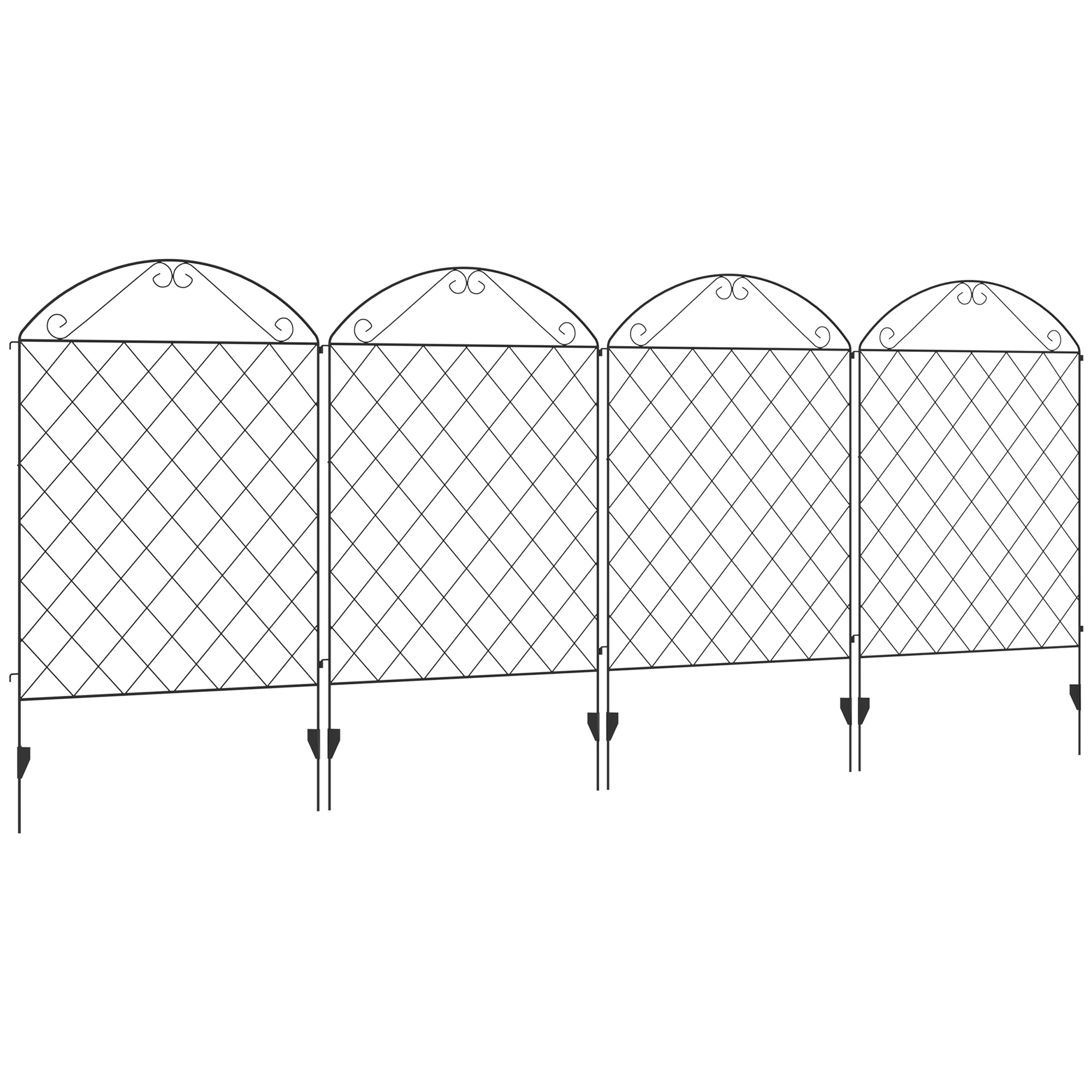 Decorative Garden Fencing, 43in x 11.5ft Outdoor Picket Fence Panels, 4PCs Rustproof Metal Wire Landscape Flower Bed Border Edging, Black