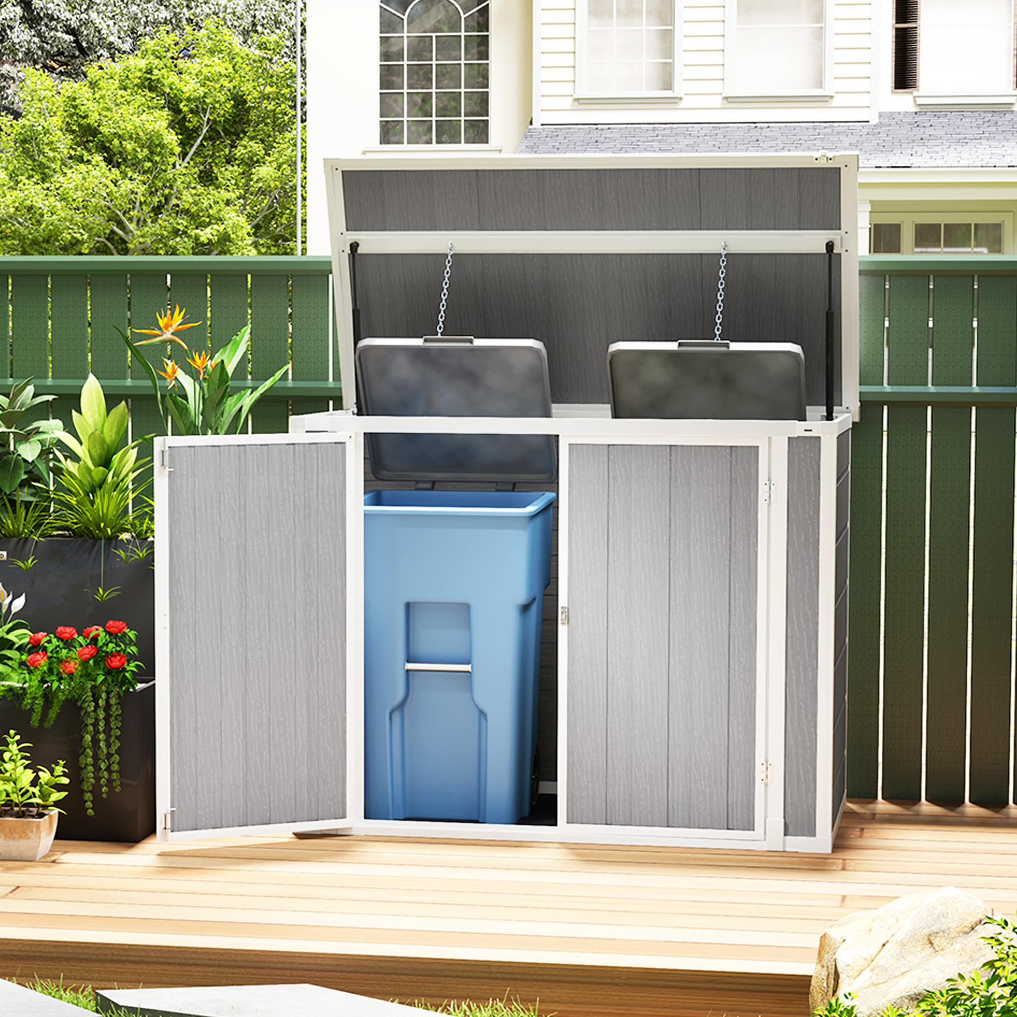 SUNVISTA 4.7 x 2.5FT Garden Shed, Double Bin Storage Shed with Lockable Doors, Grey