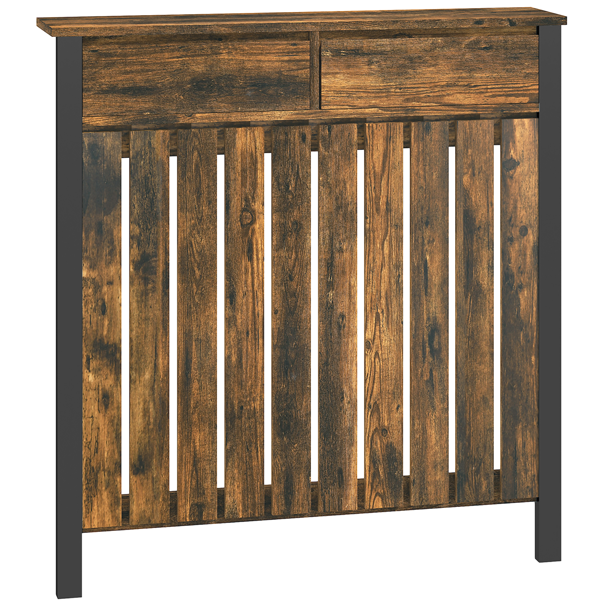 HERON 93 x 88.5cm Rustic-Look Radiator Cover - Brown/Black