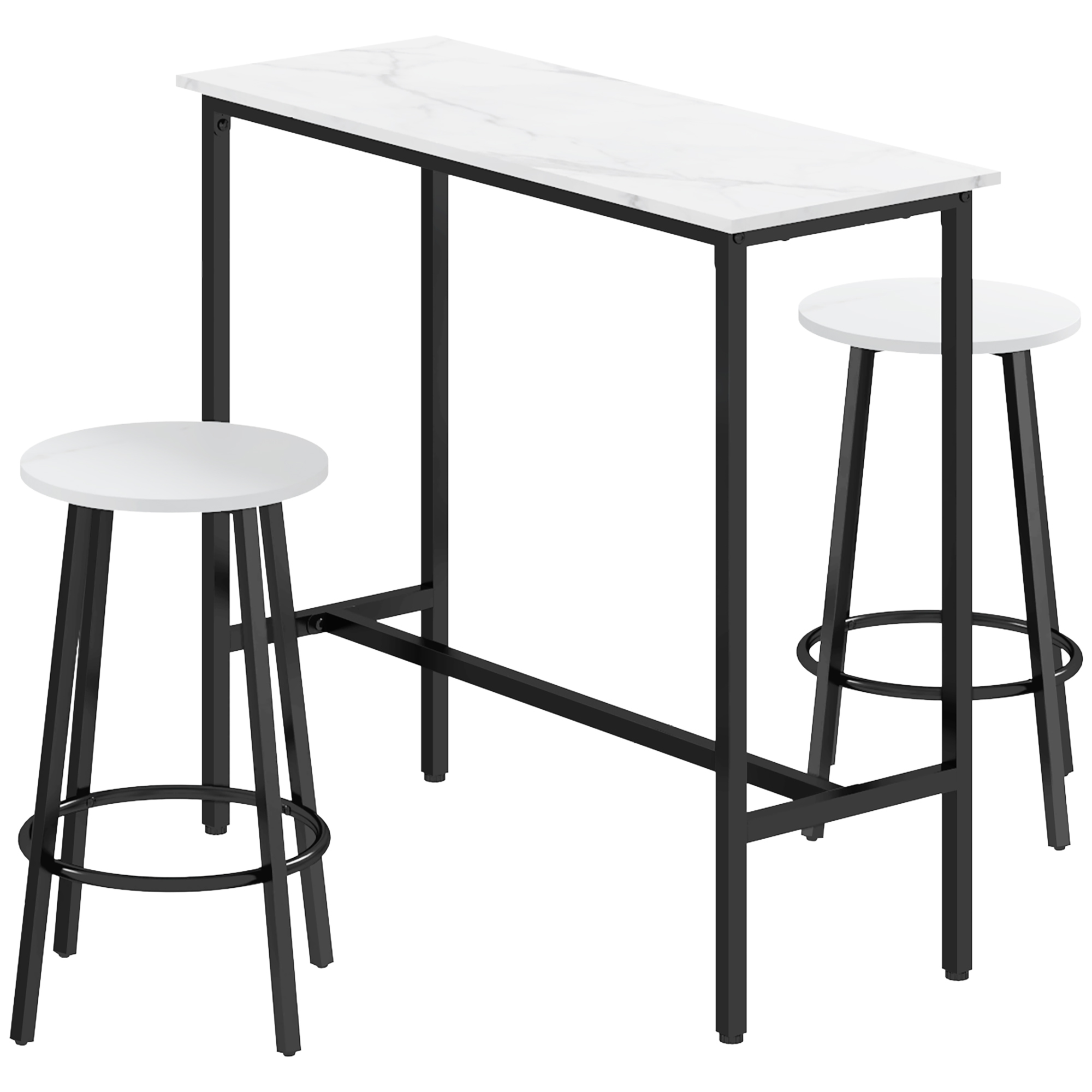 Bar Table Set - 3-Piece Bar Table Set with Stools White 100cm