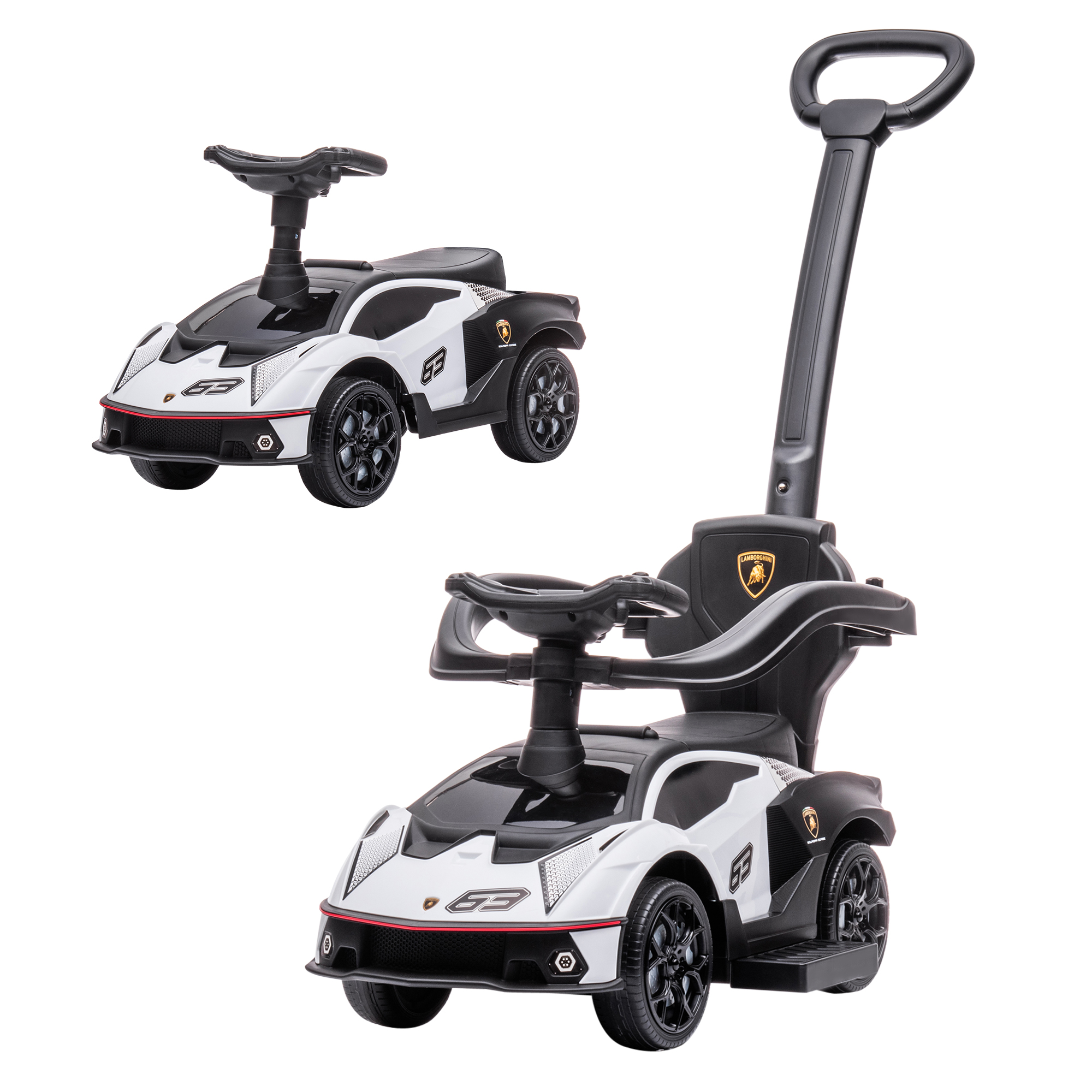 AIYAPLAY 2 in 1 Baby Push Car Essenza SCV12 Licensed Ride On Cars for Toddlers Parent Push Along Car Toddler Sliding Car with Horn Engine Sound White