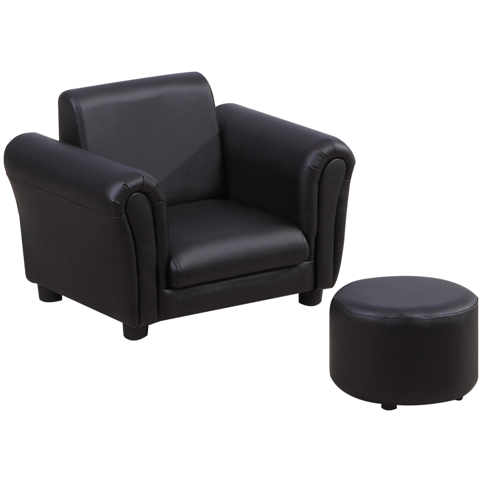 Toddler Chair Single Seater Kids Sofa Set, 54 x 42 x 41cm, Kids Sofa with Stool, Black
