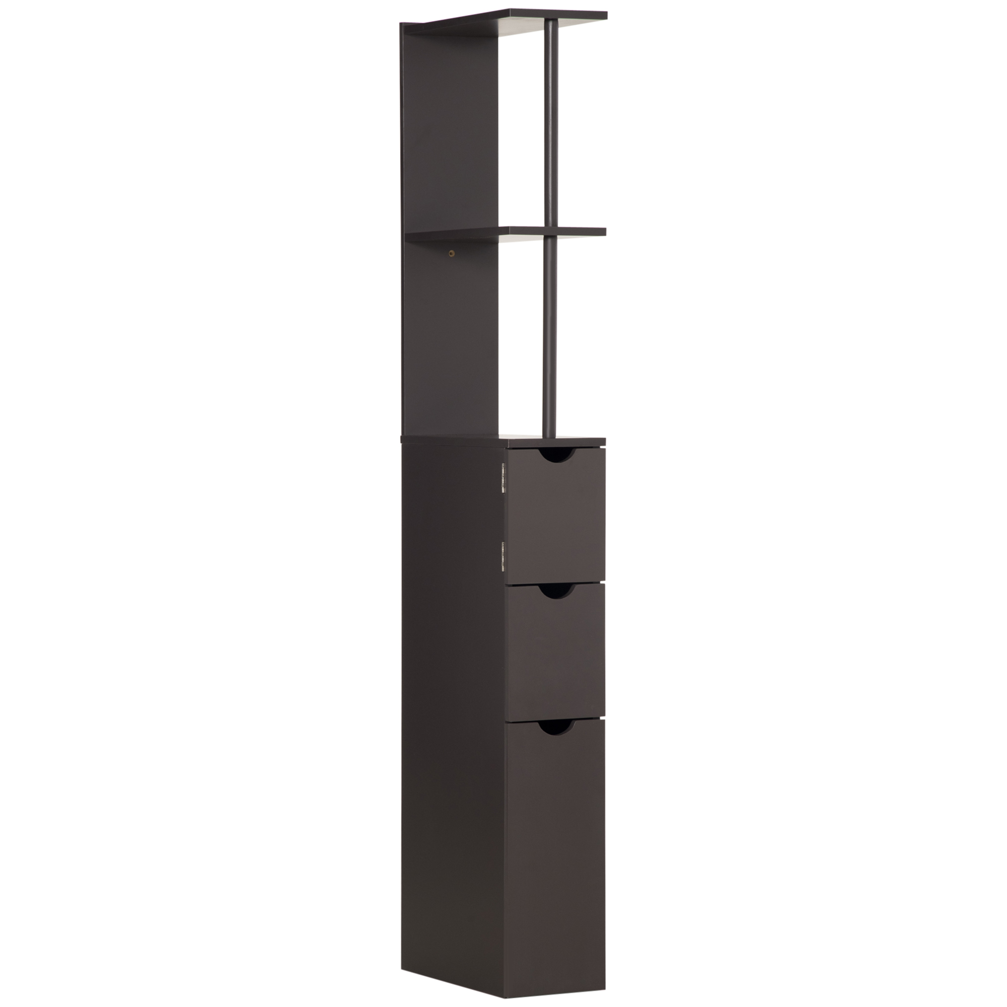 HERON Tall Bathroom Cabinet, Freestanding Bathroom Storage Cabinet with 2-Tier Shelf and Drawers, Narrow Cupboard Storage Unit, Brown