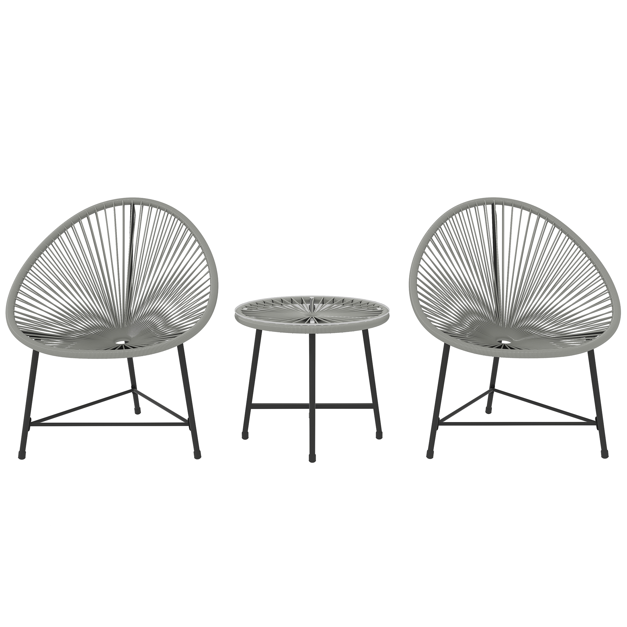 SUNVISTA 3-Piece Rattan Bistro Set, Acapulco Chairs & Glass Table, Small Patio Garden Set with Metal Frame, Grey