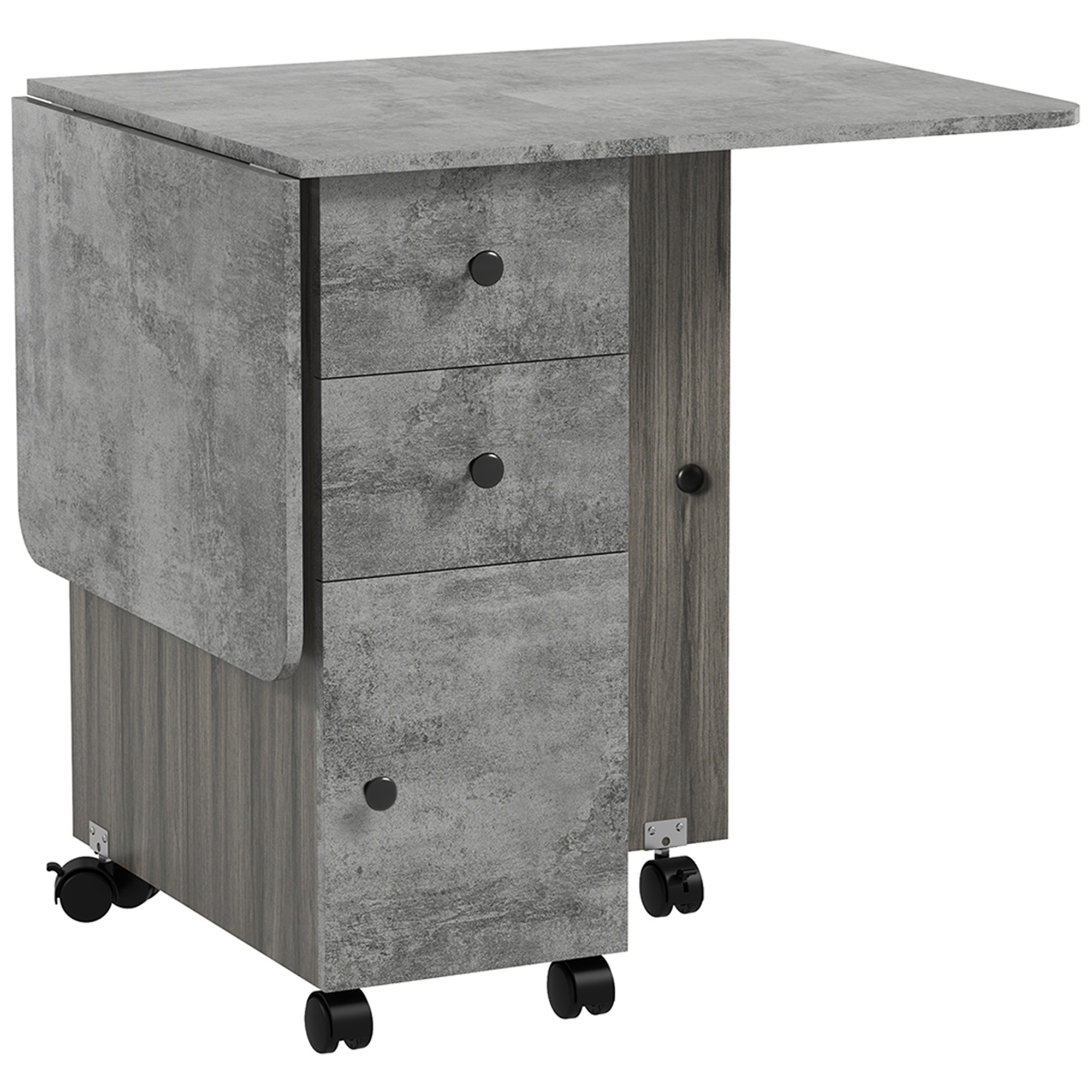 Foldable Dining Table, Drop Leaf Table with Drawers and Storage Cabinet