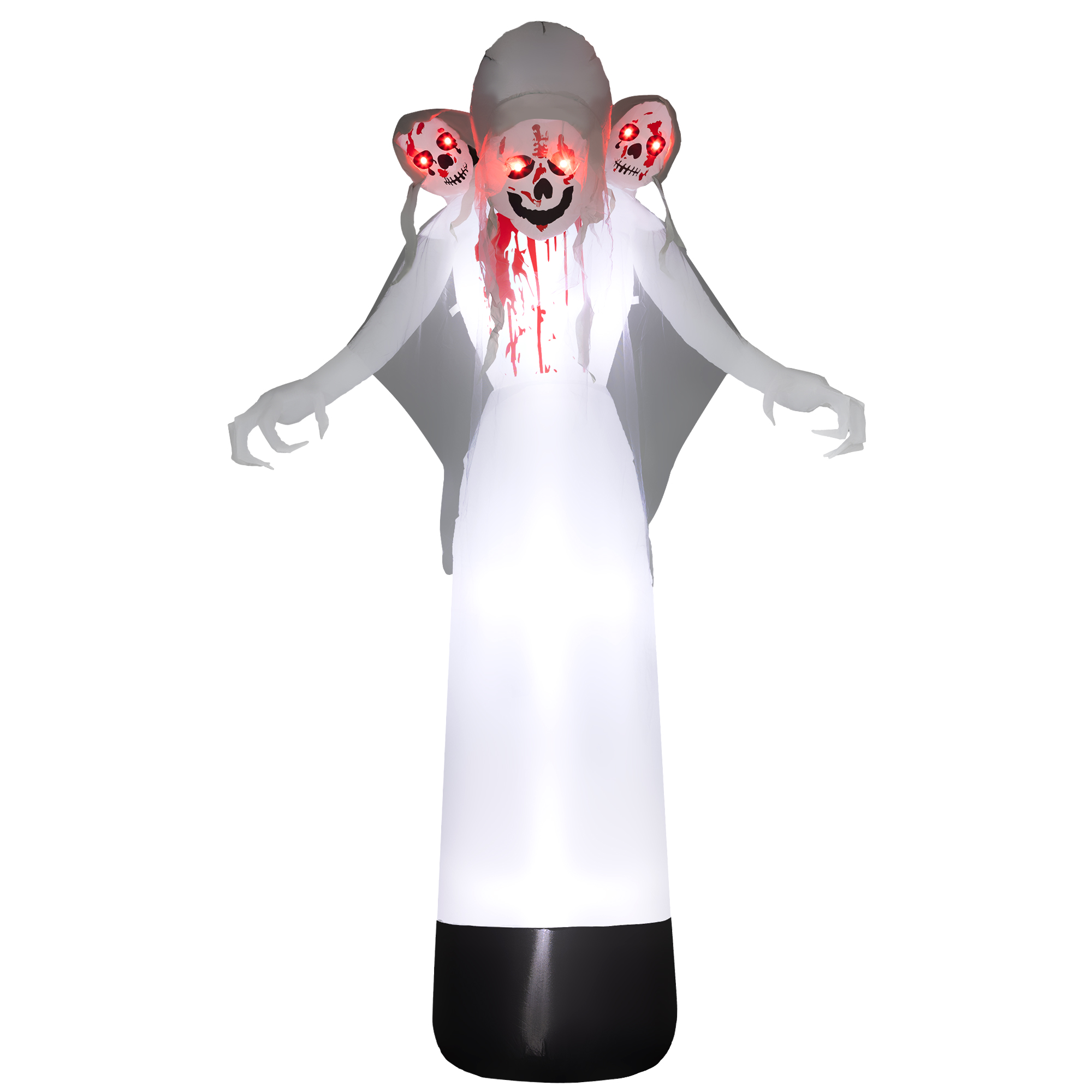 Jones Outdoor 8.9FT Tall Halloween Inflatable Witch with Three Heads - White