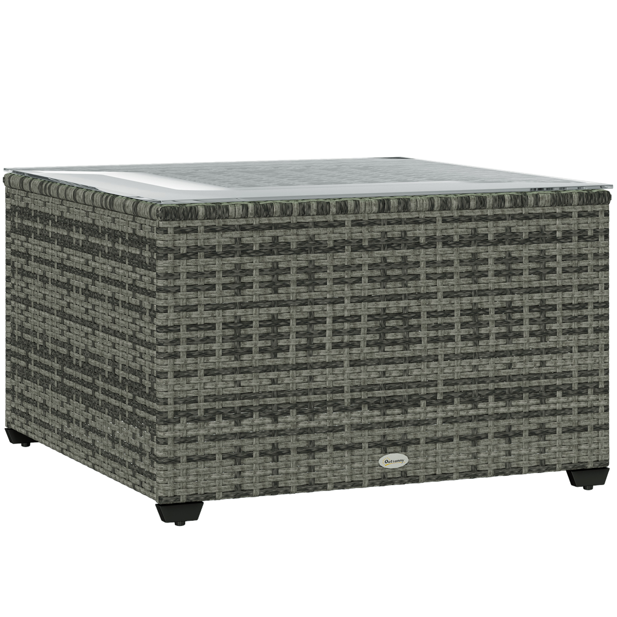 SUNVISTA 62 x 62cm Glass-Top Rattan Side Table - Light Grey